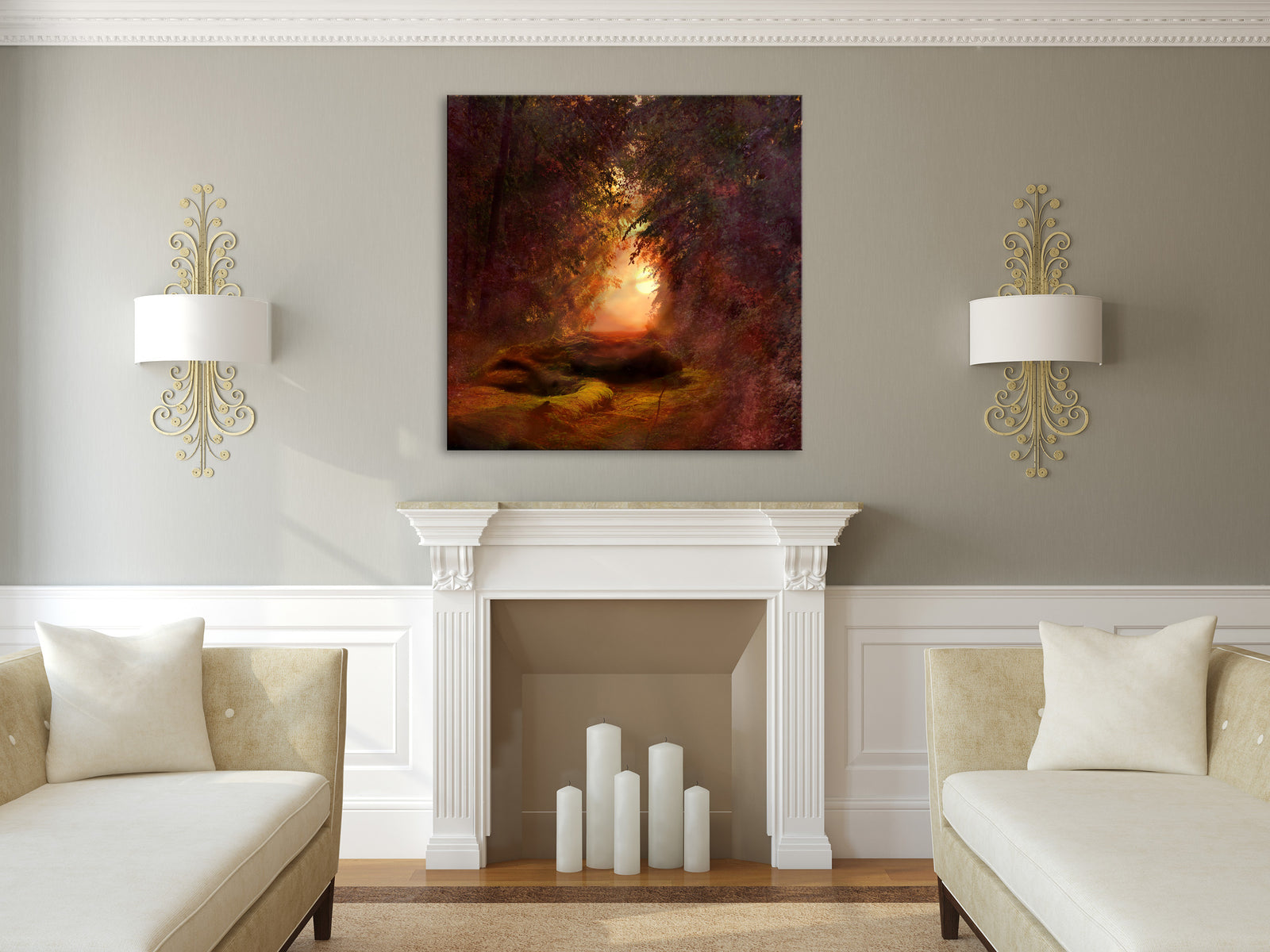 Landscapes No. 213, shown framed in a room by day