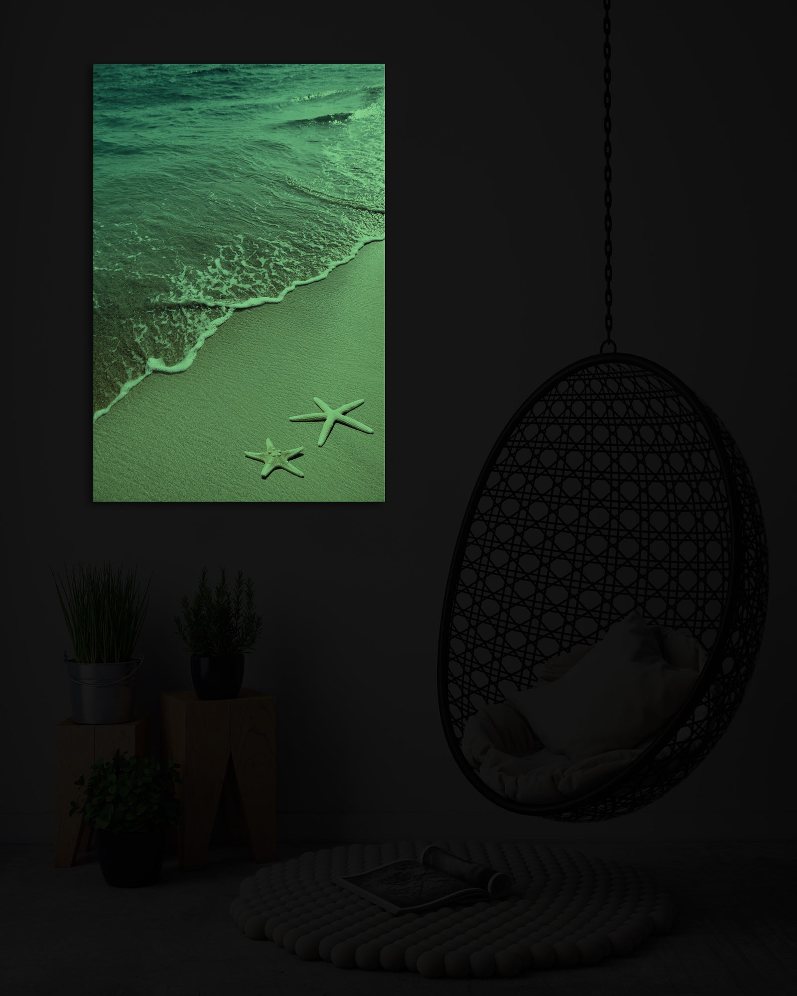 Landscapes No. 216, glowing in a room at night