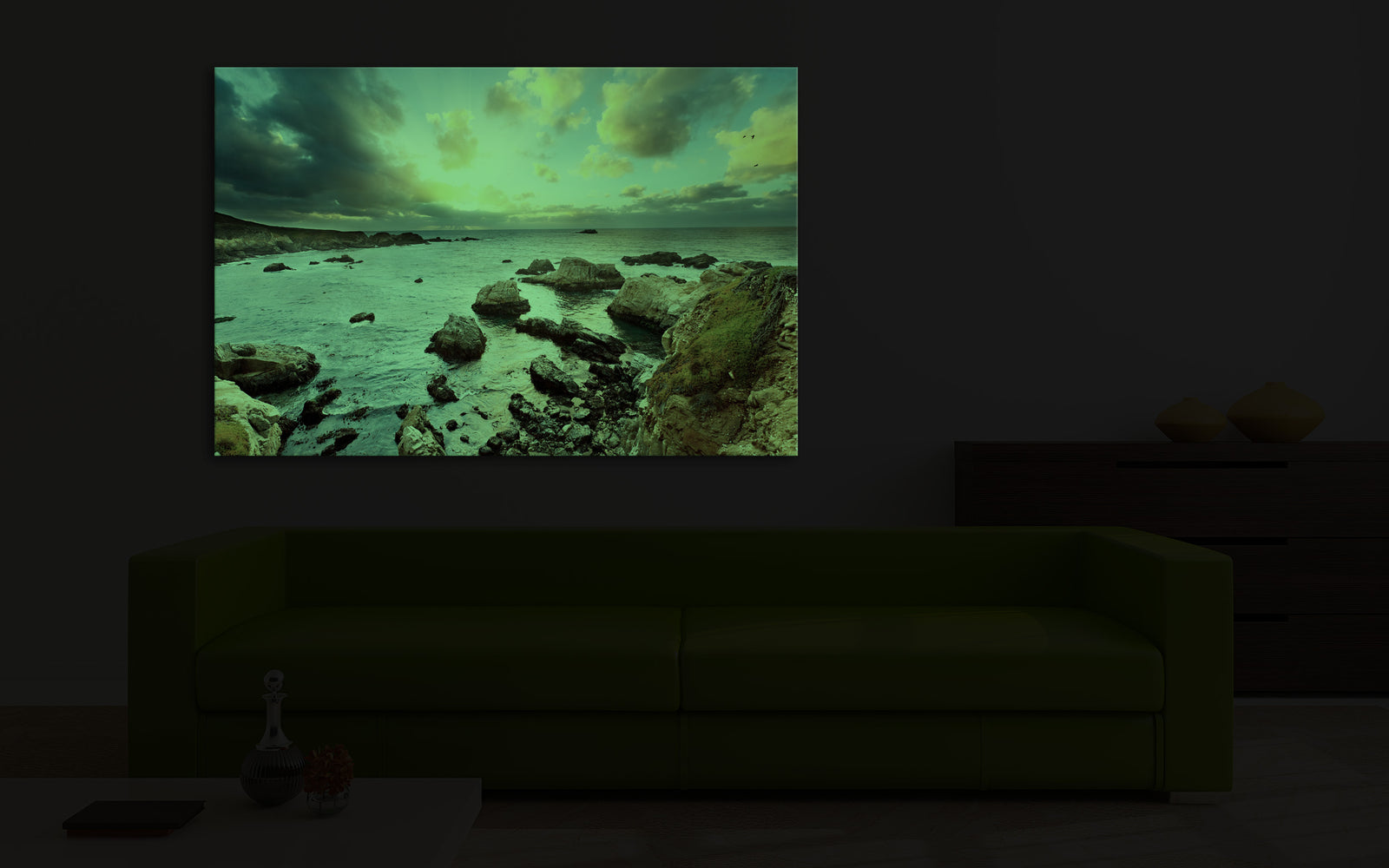 Landscapes No. 217, glowing in a room at night