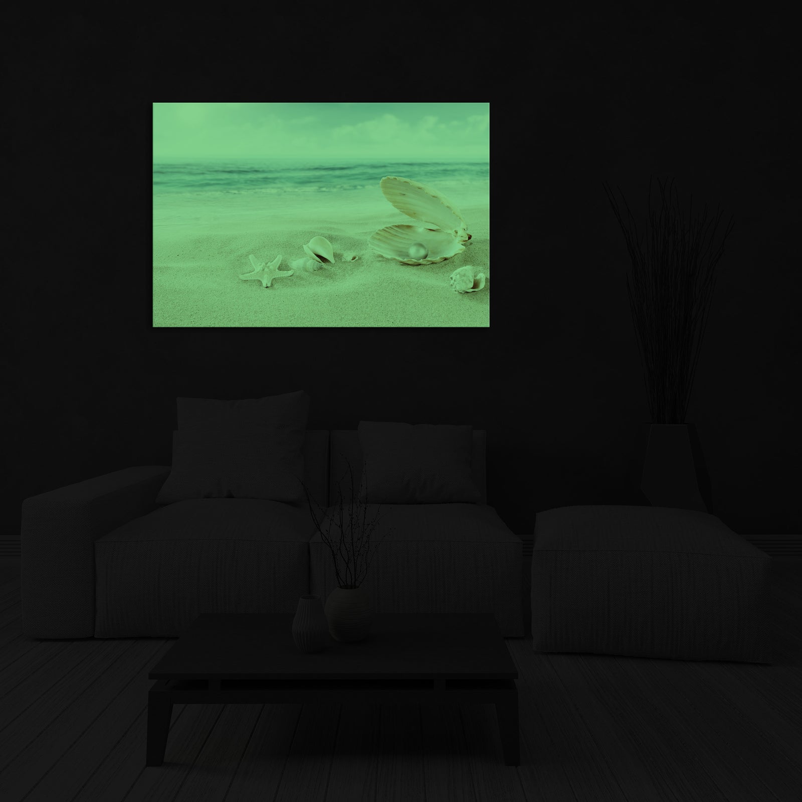 Landscapes No. 218, glowing in a room at night
