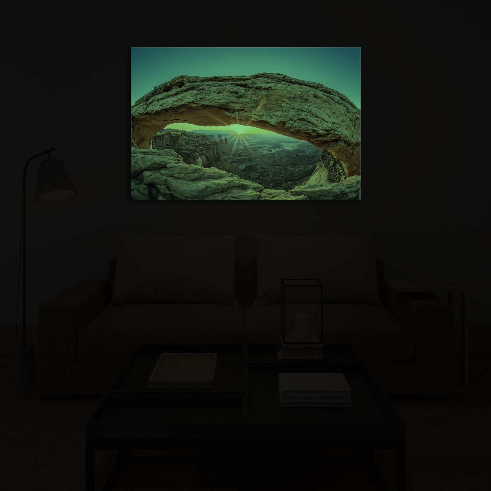 Landscapes No. 220, glowing in a room at night