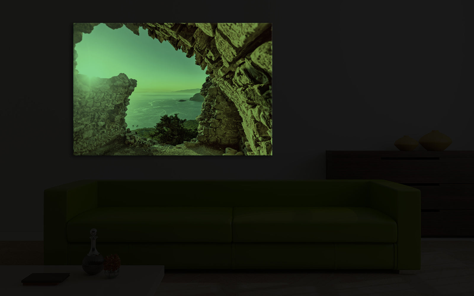 Landscapes No. 221, glowing in a room at night