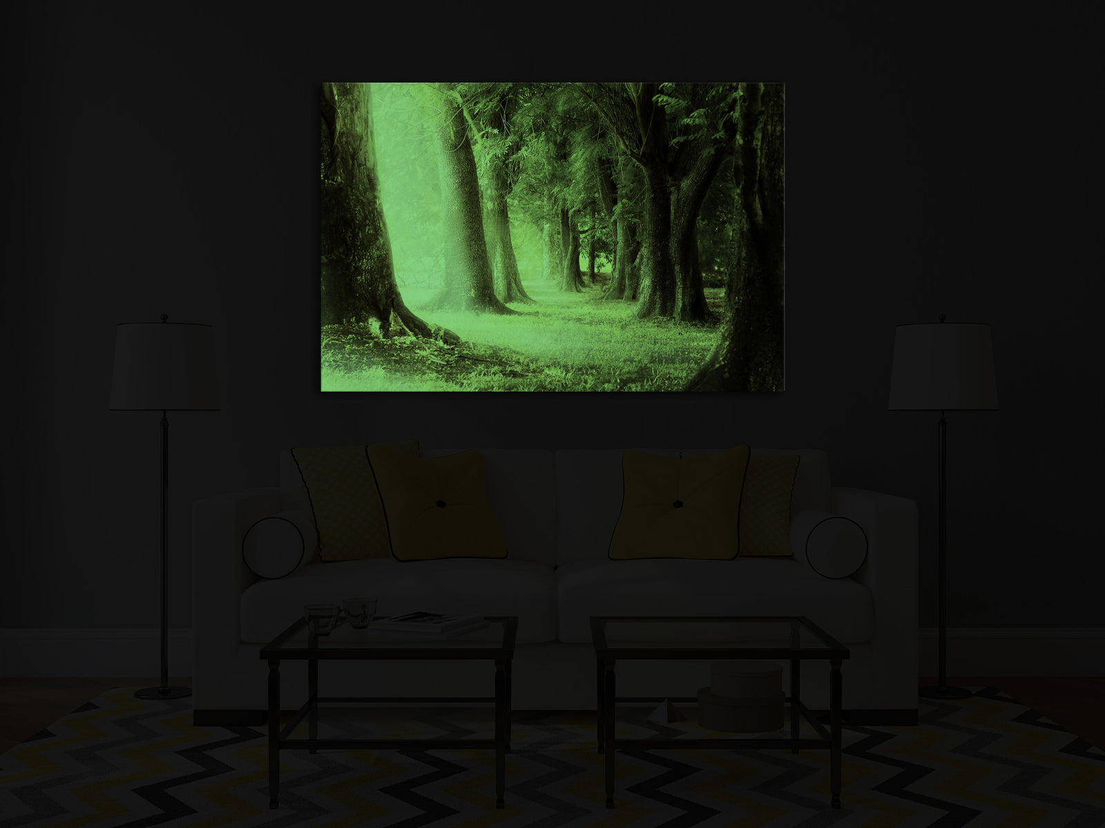Landscapes No. 224, glowing in a room at night