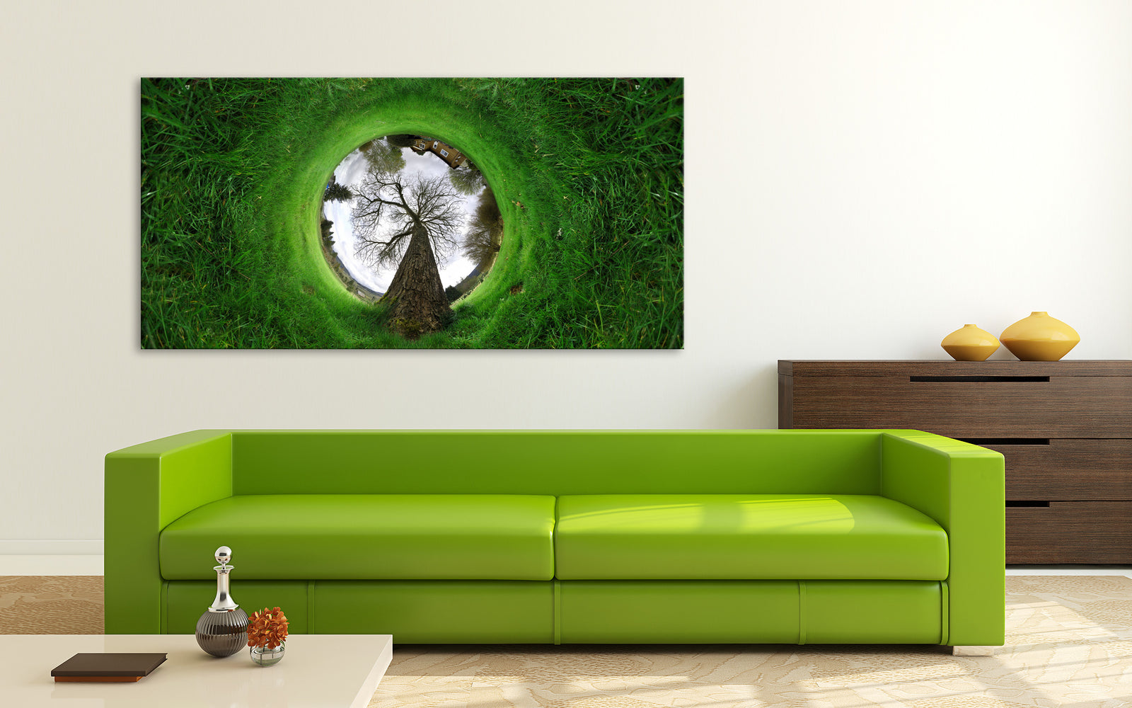 Landscapes No. 225, shown framed in a room by day
