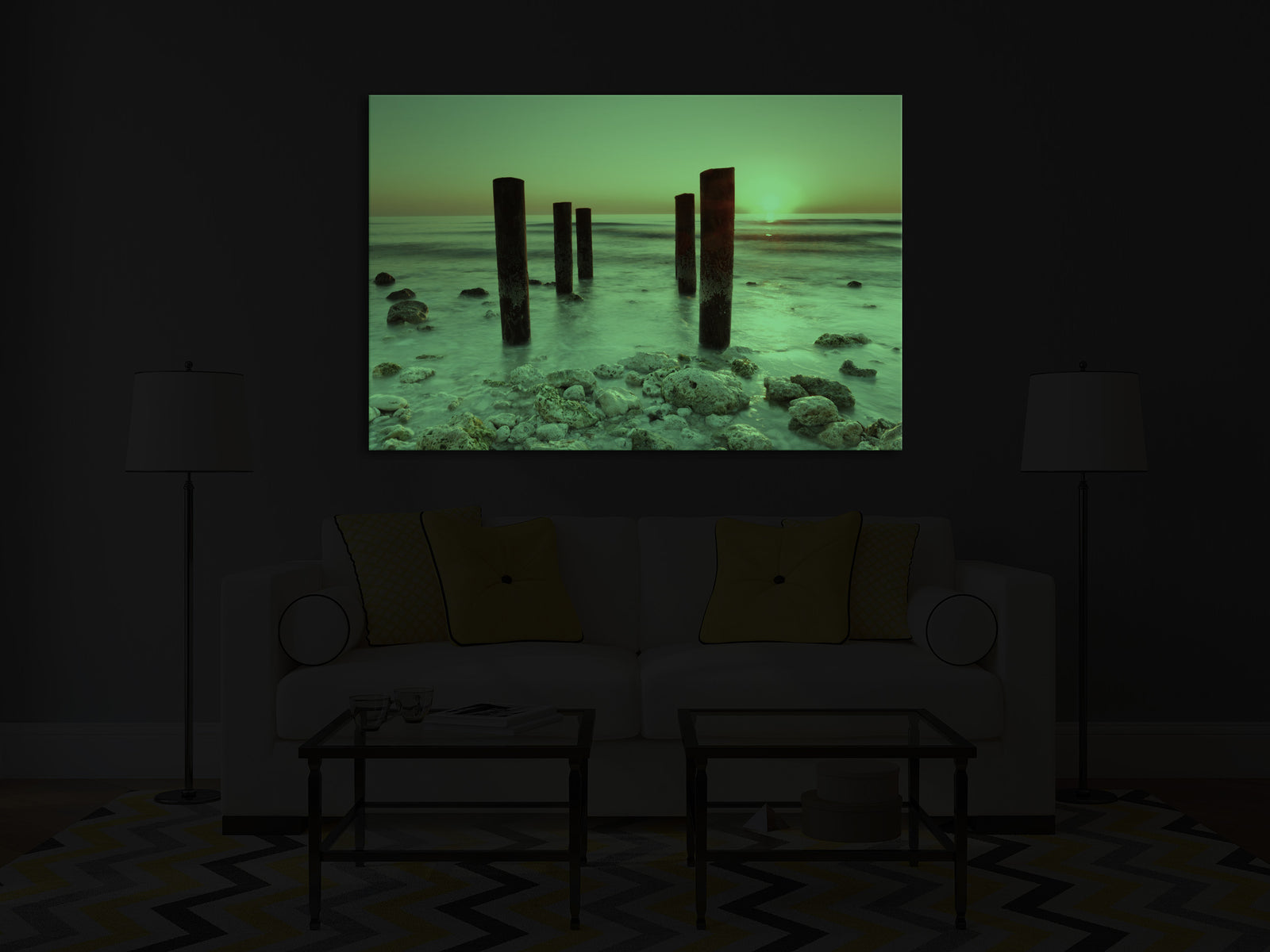 Landscapes No. 226, glowing in a room at night