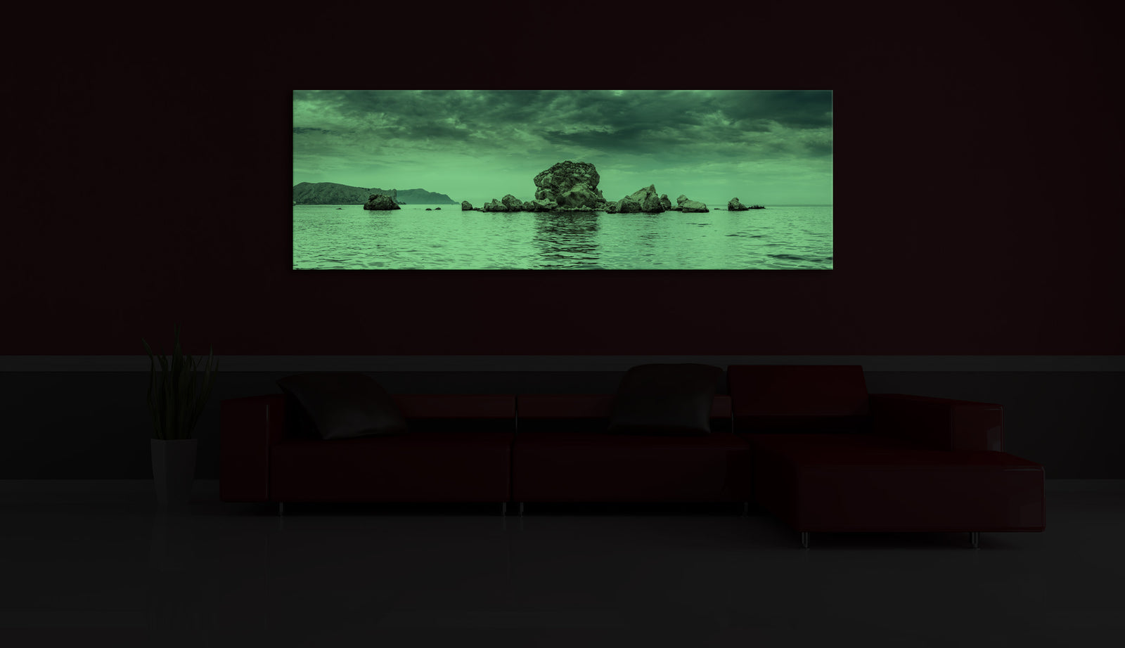 Landscapes No. 227, glowing in a room at night