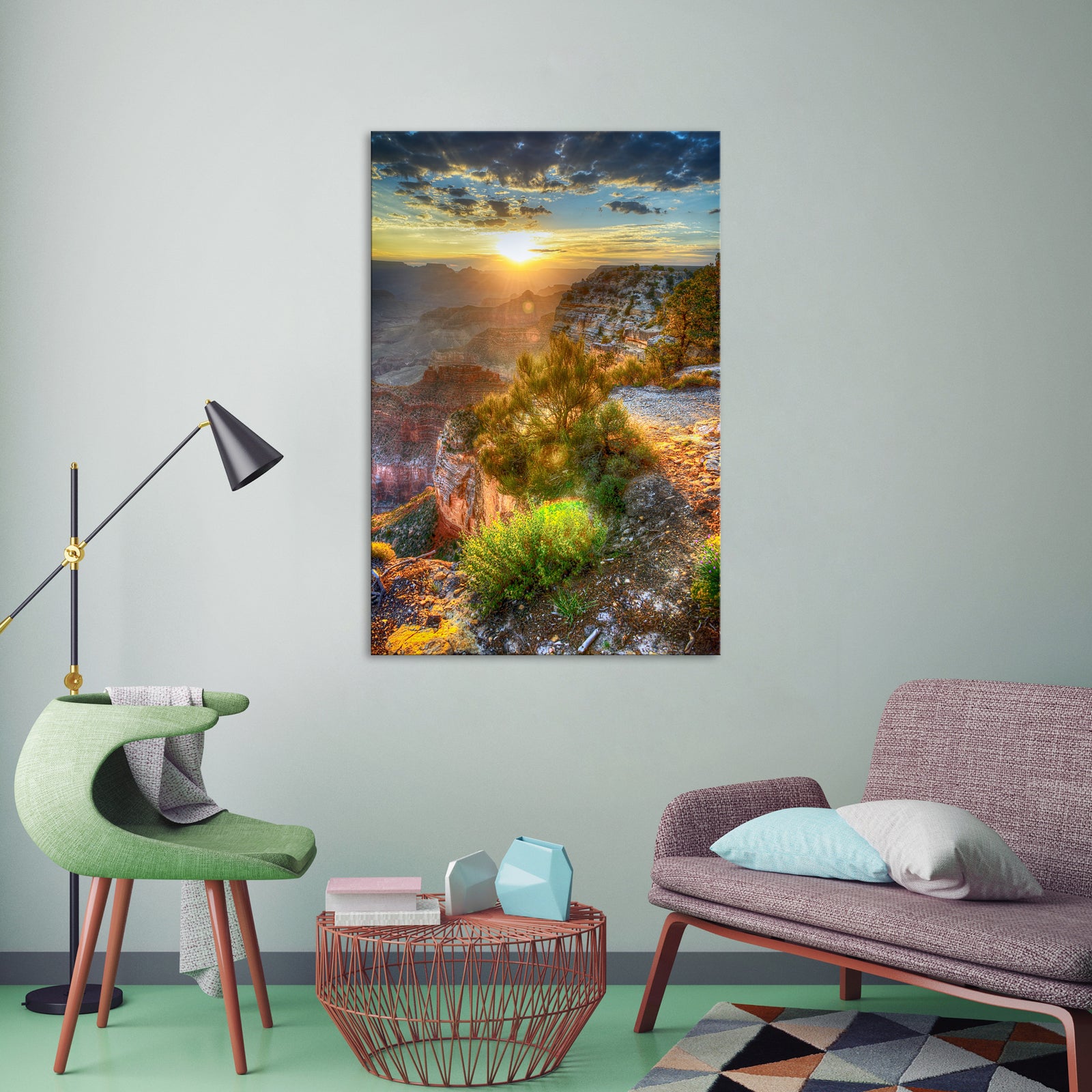 Landscapes No. 228, shown framed in a room by day