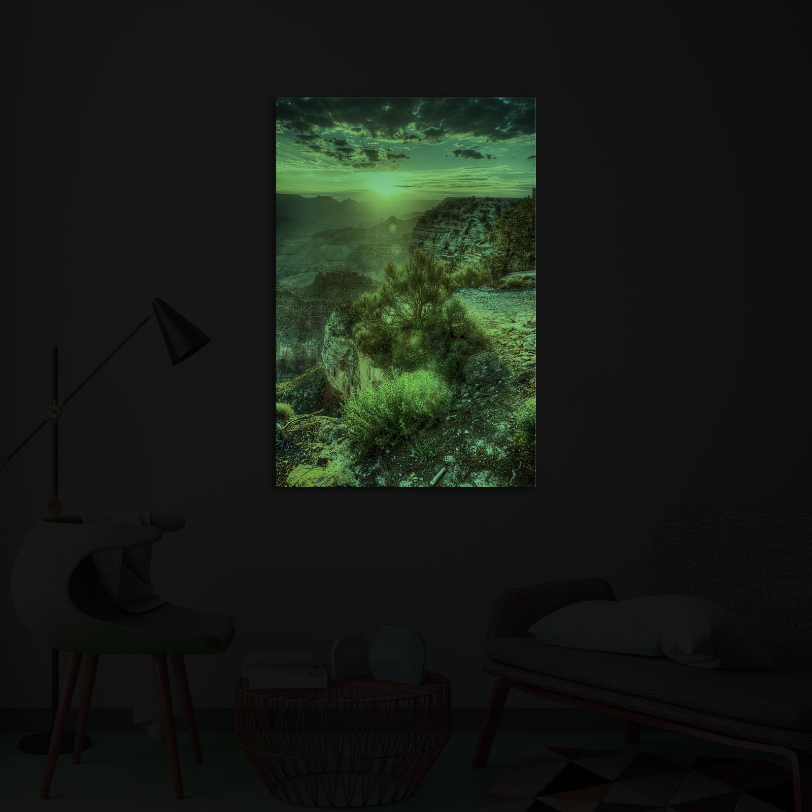 Landscapes No. 228, glowing in a room at night