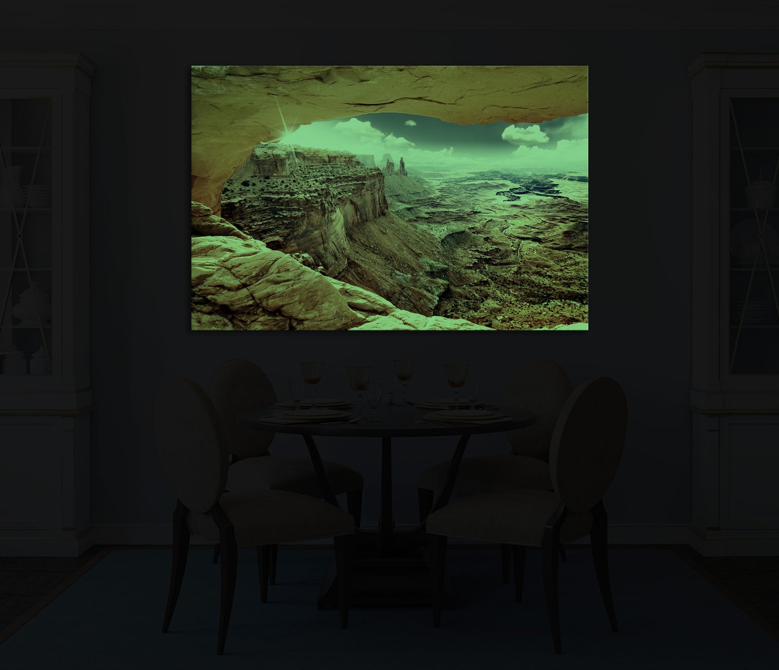 Landscapes No. 230, glowing in a room at night