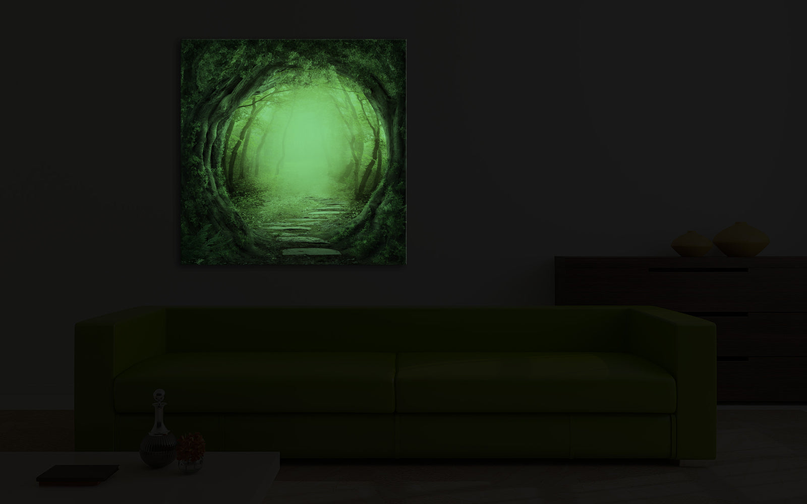 Landscapes No. 232, glowing in a room at night