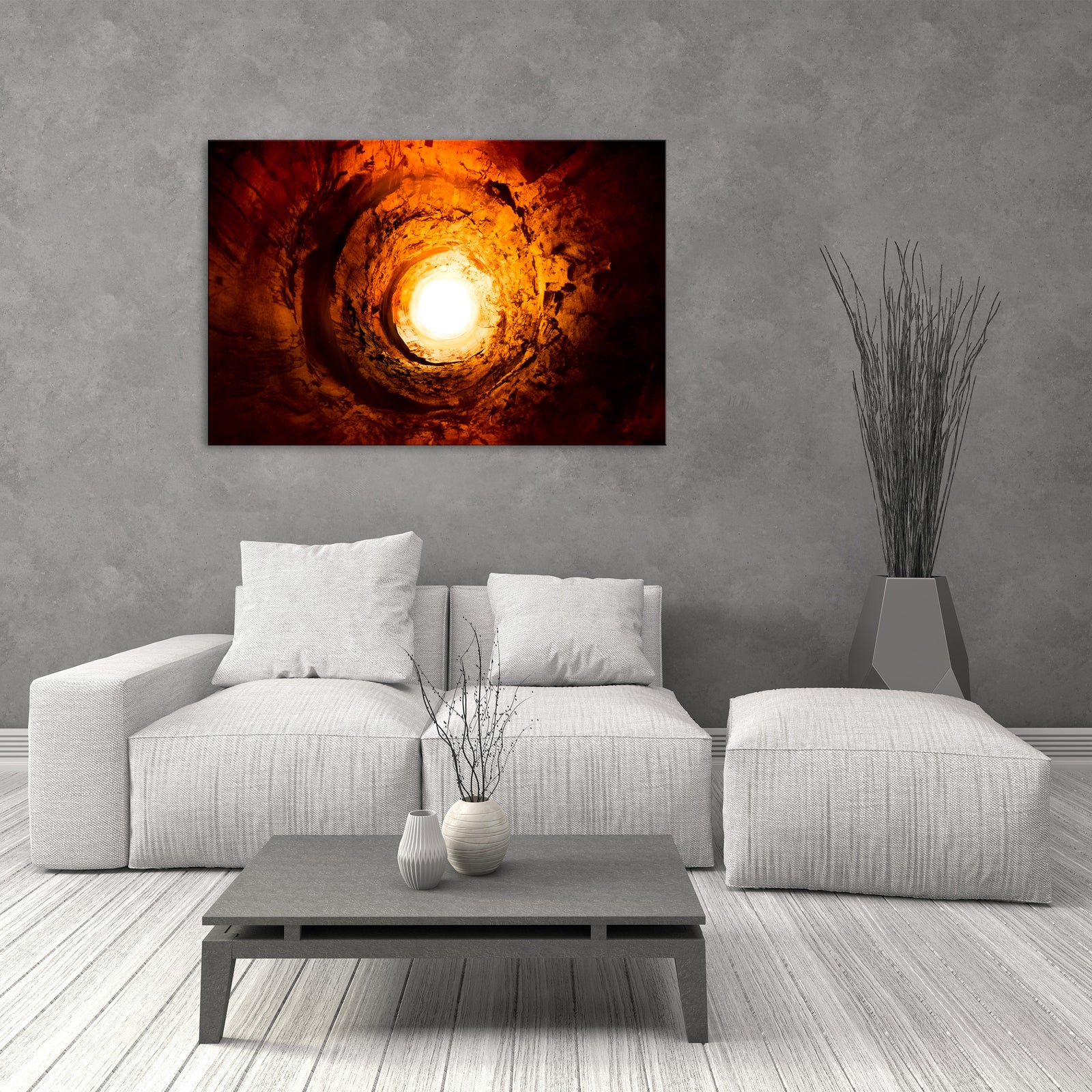 Landscapes No. 234, shown framed in a room by day
