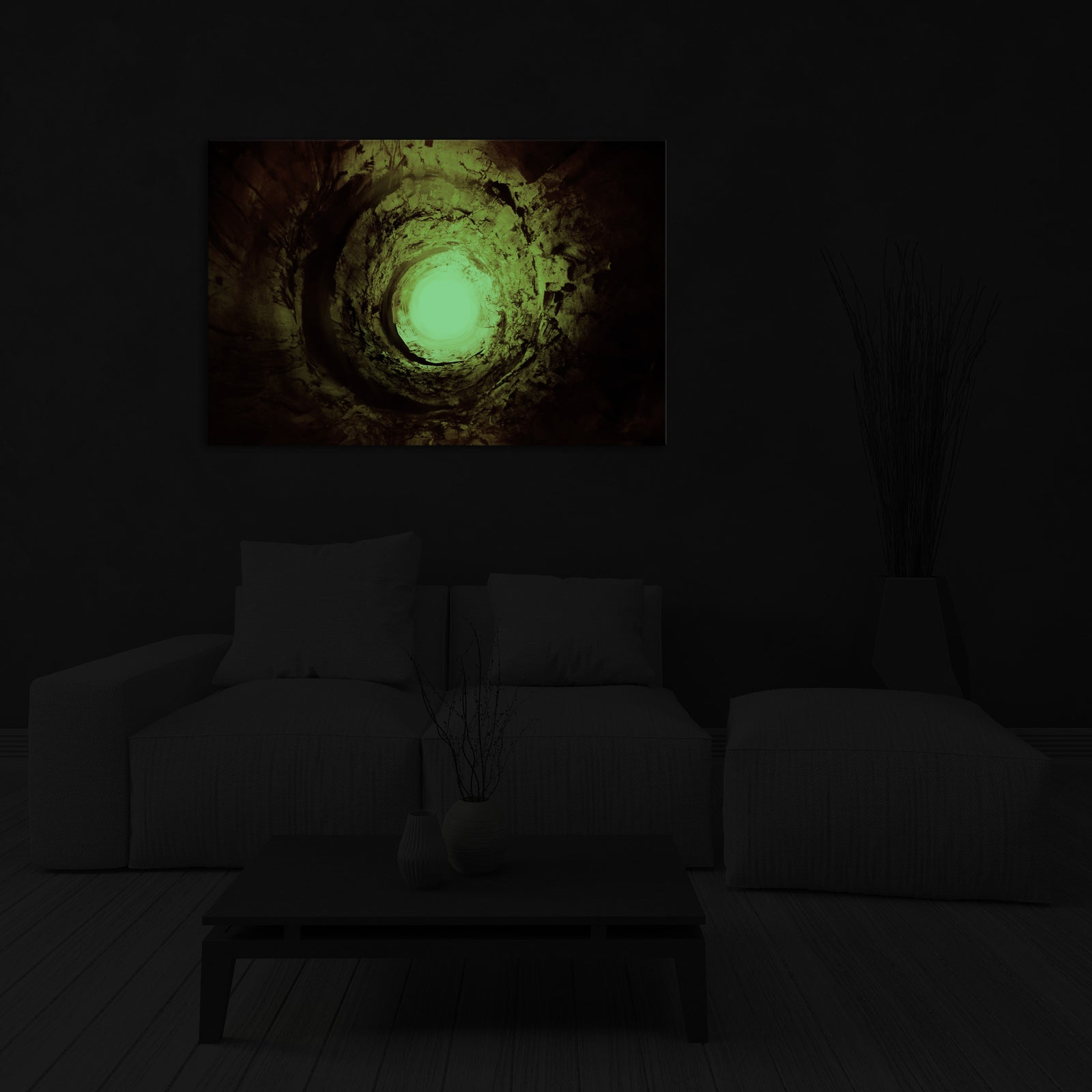 Landscapes No. 234, glowing in a room at night