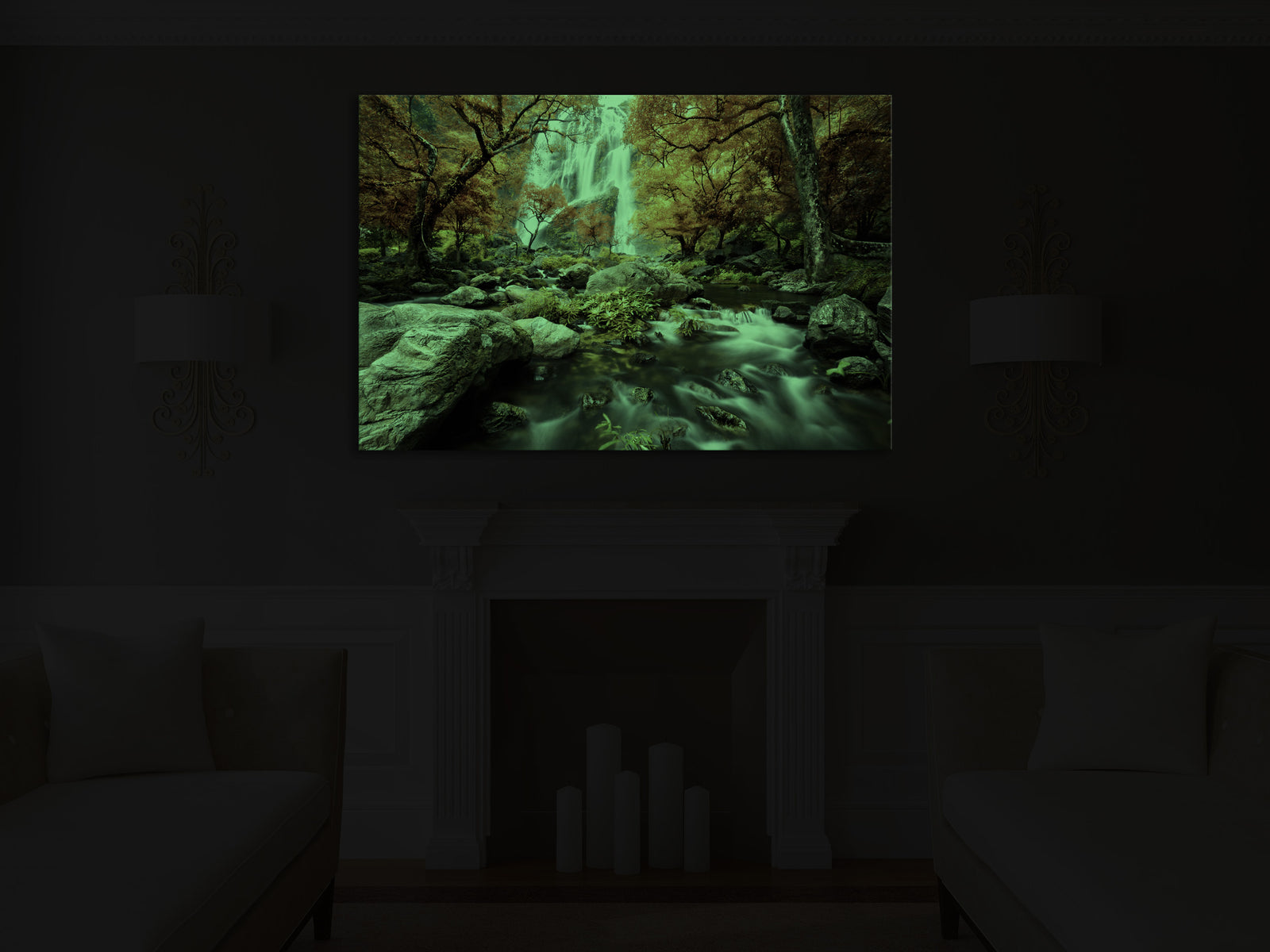 Landscapes No. 235, glowing in a room at night