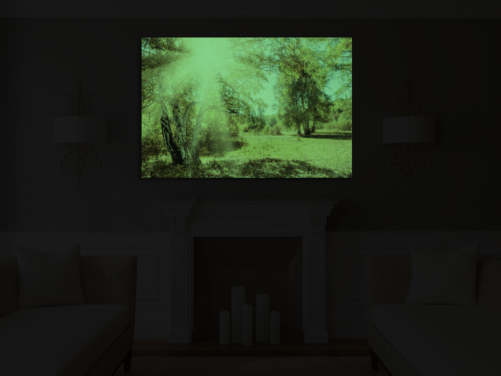 Landscapes No. 241, glowing in a room at night