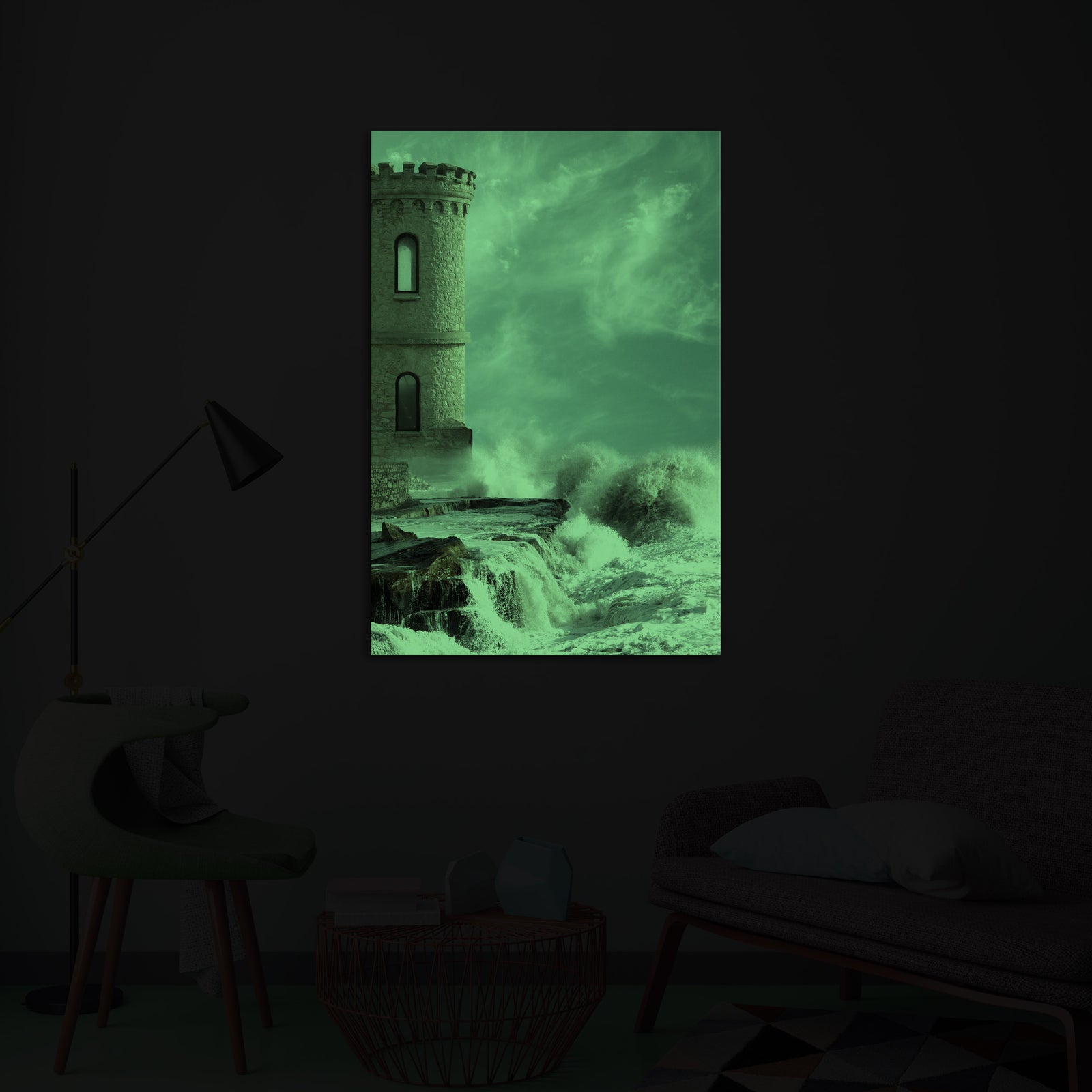 Landscapes No. 242, glowing in a room at night