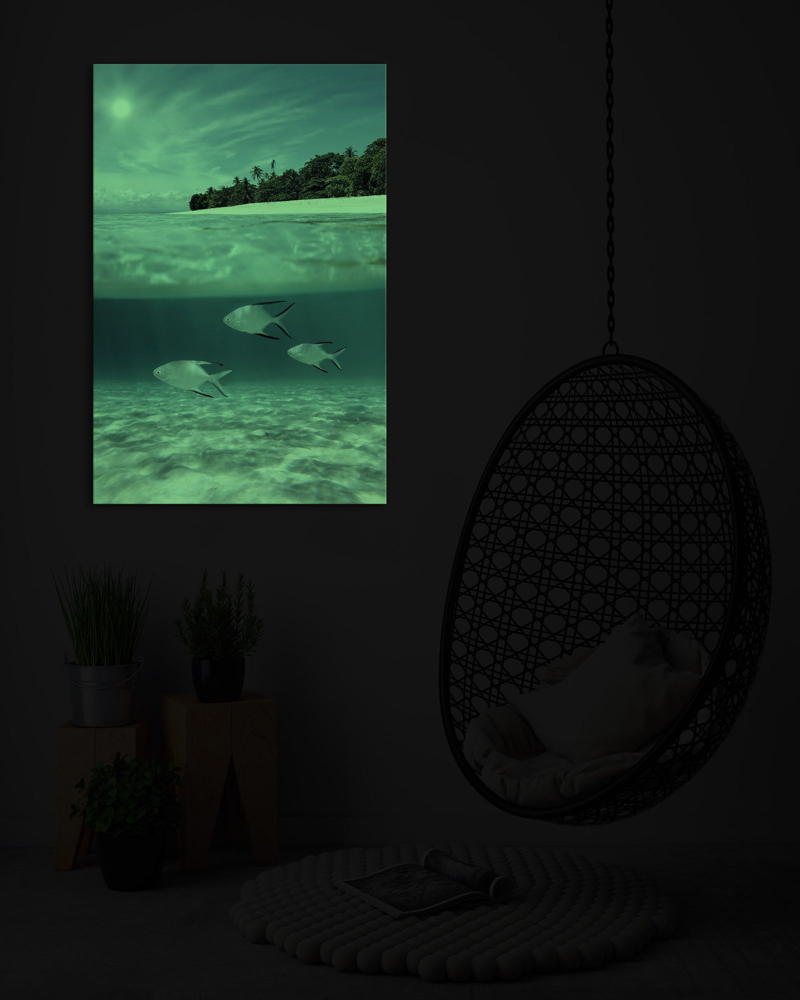 Landscapes No. 243, glowing in a room at night