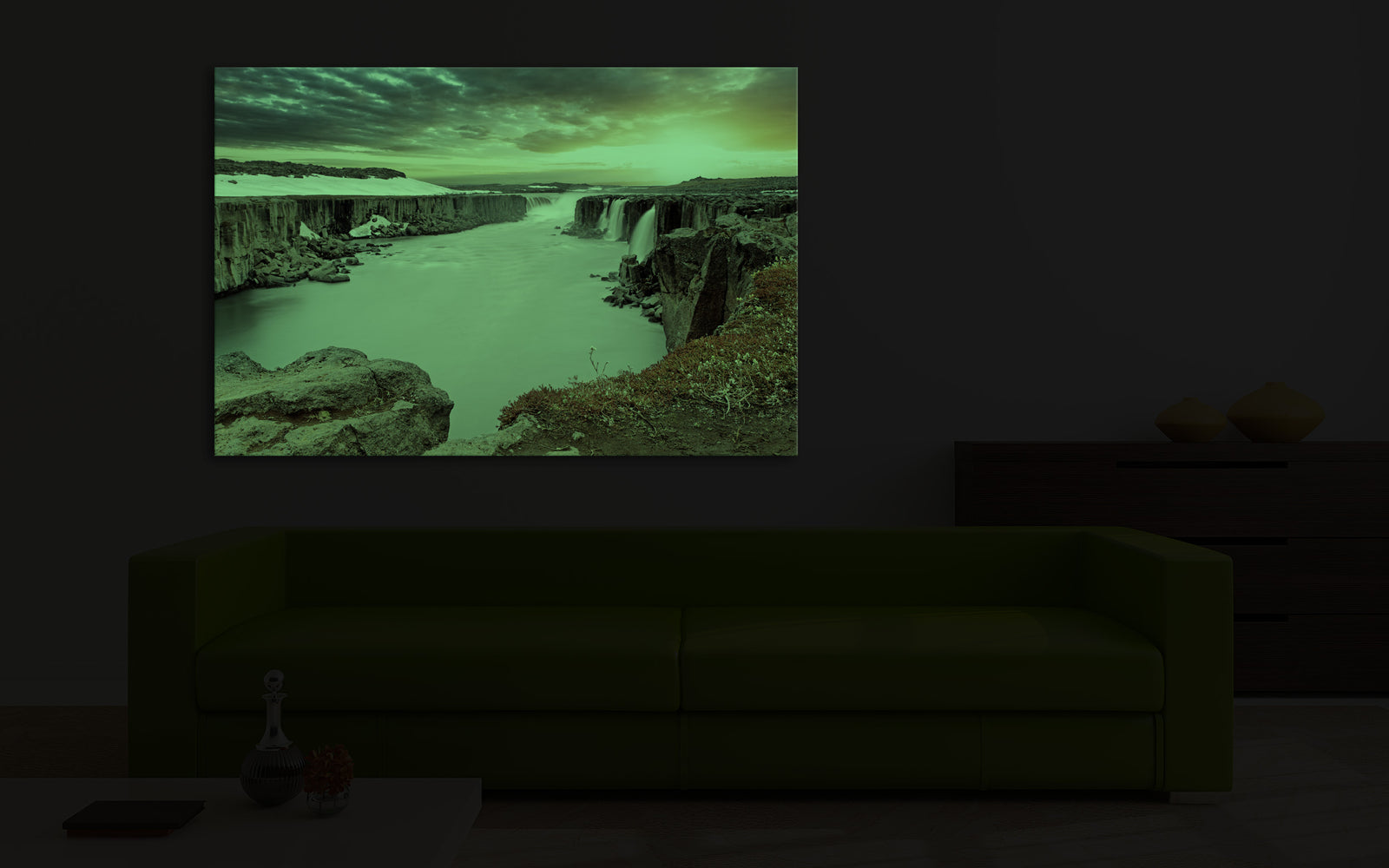 Landscapes No. 244, glowing in a room at night