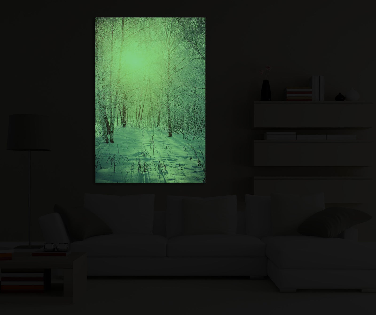 Landscapes No. 245, glowing in a room at night
