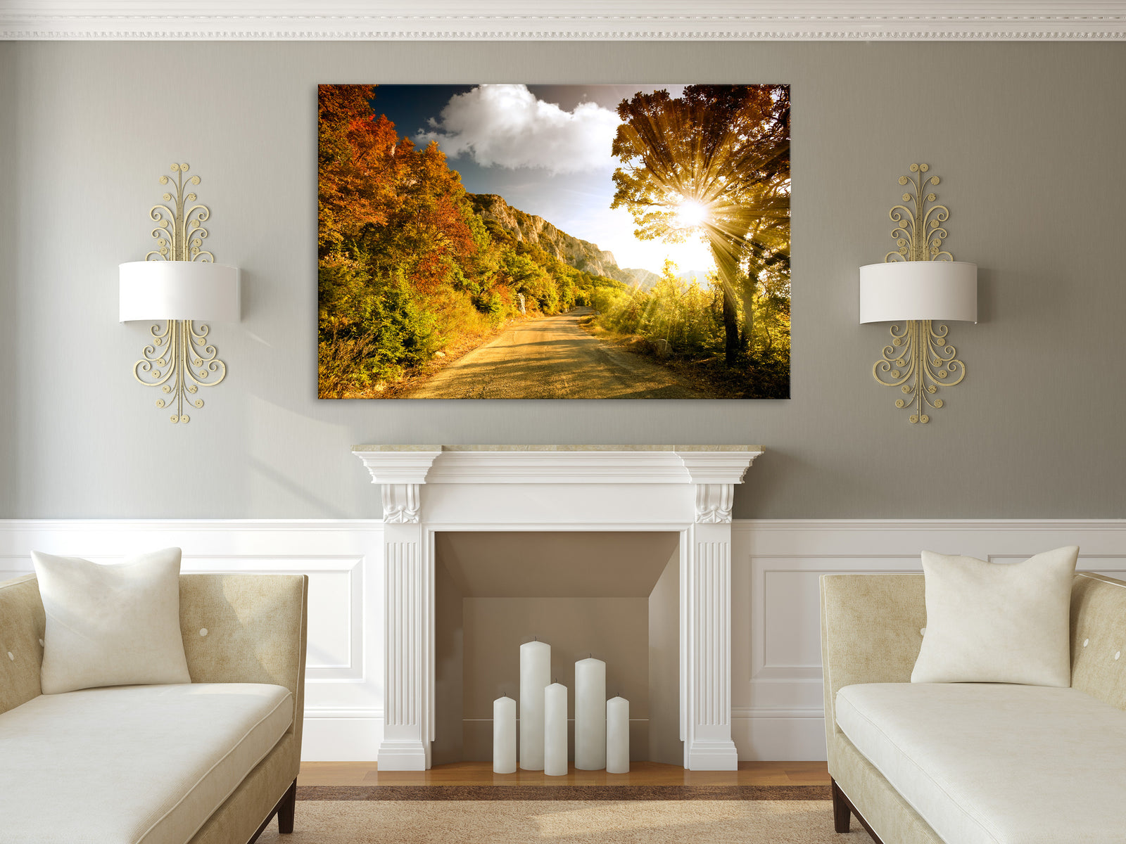 Landscapes No. 246, shown framed in a room by day
