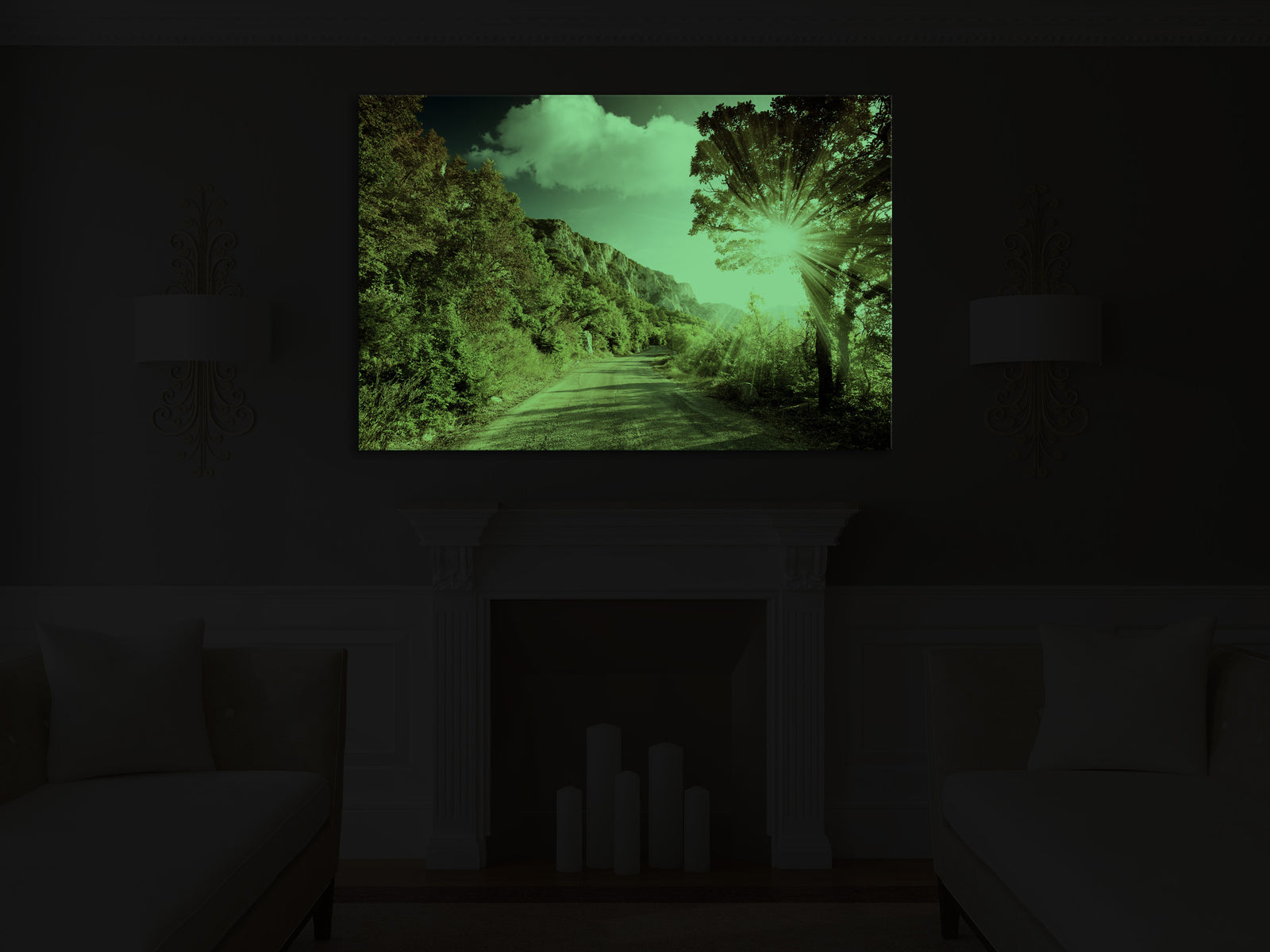 Landscapes No. 246, glowing in a room at night