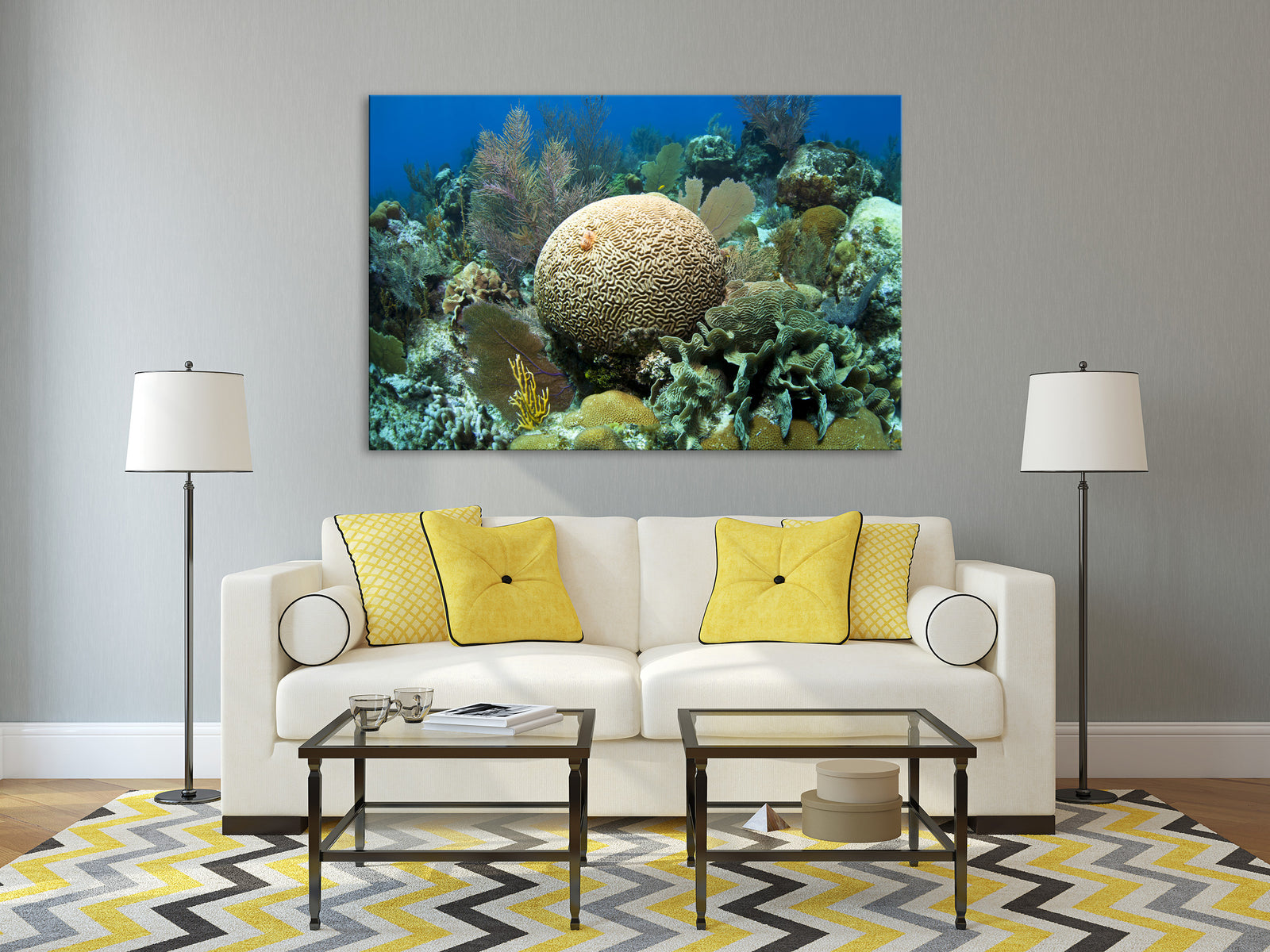 Landscapes No. 247, shown framed in a room by day