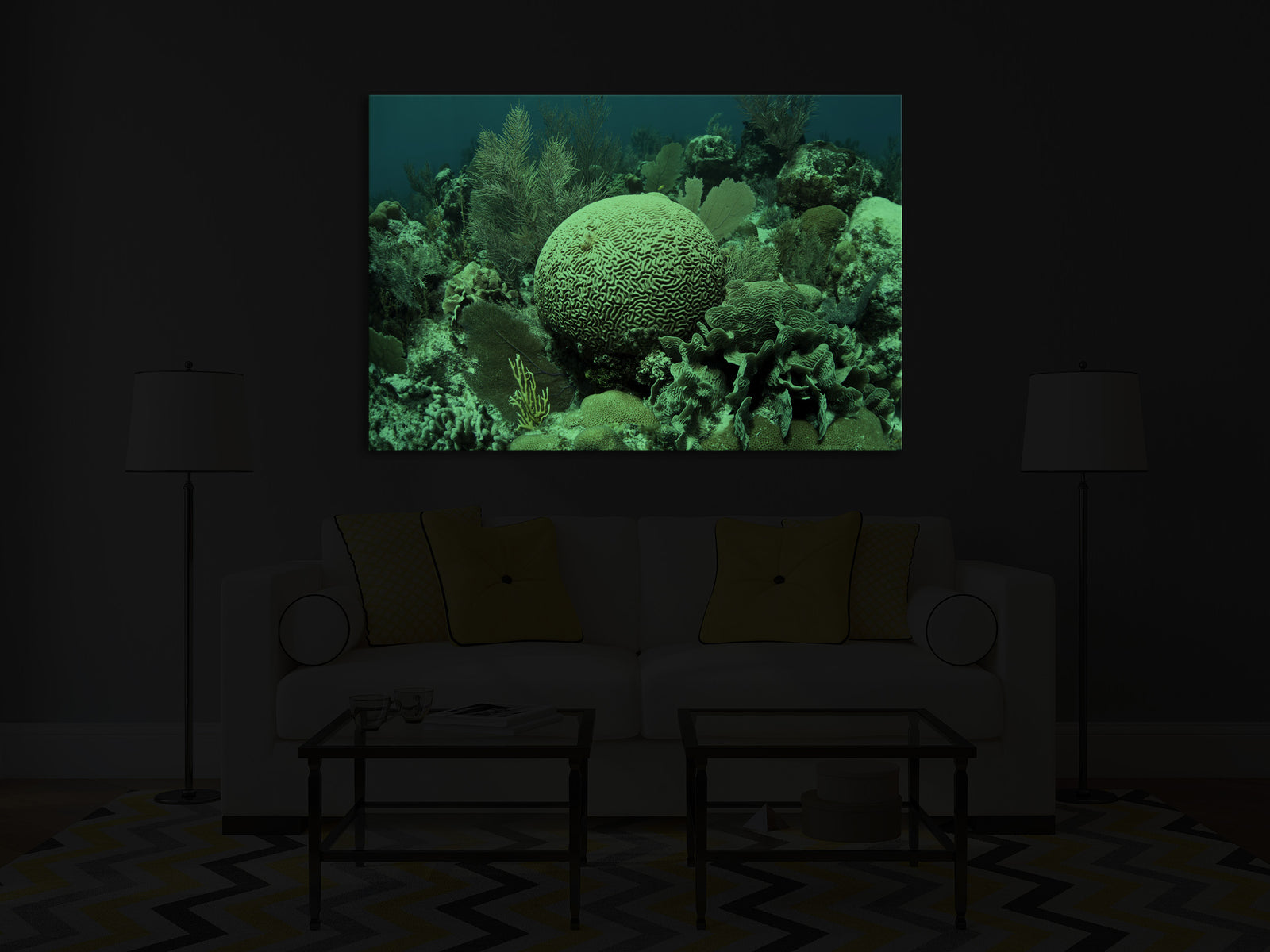 Landscapes No. 247, glowing in a room at night