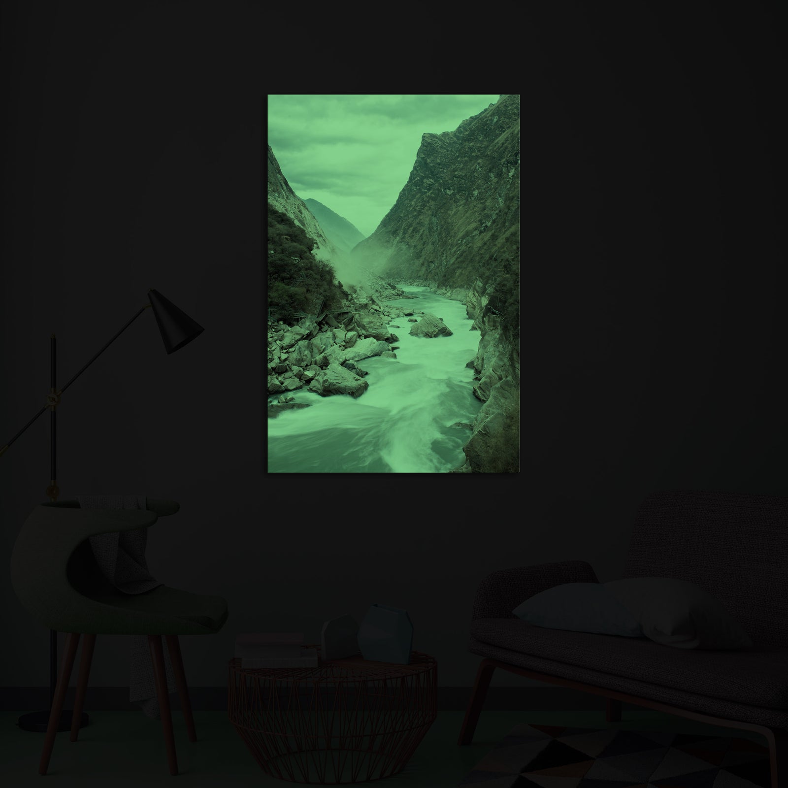 Landscapes No. 249, glowing in a room at night