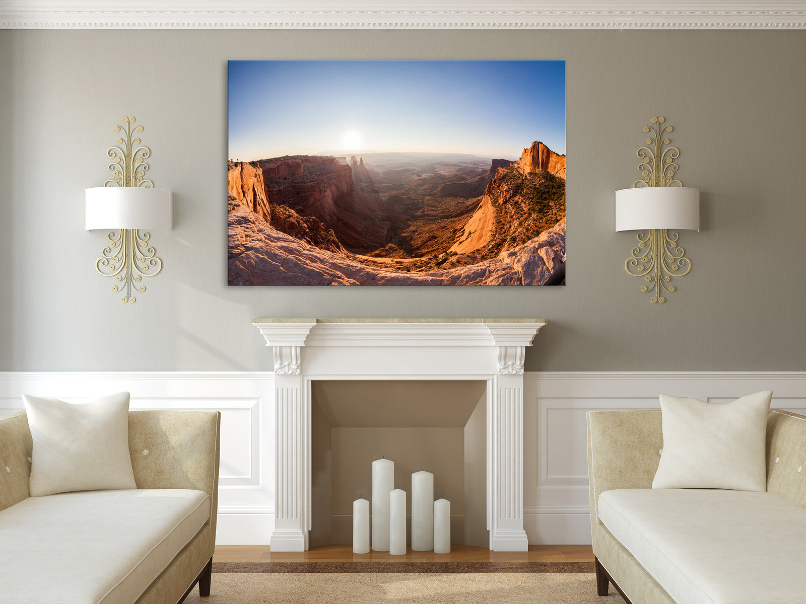 Landscapes No. 253, shown framed in a room by day