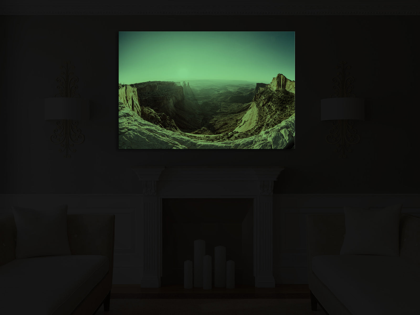 Landscapes No. 253, glowing in a room at night