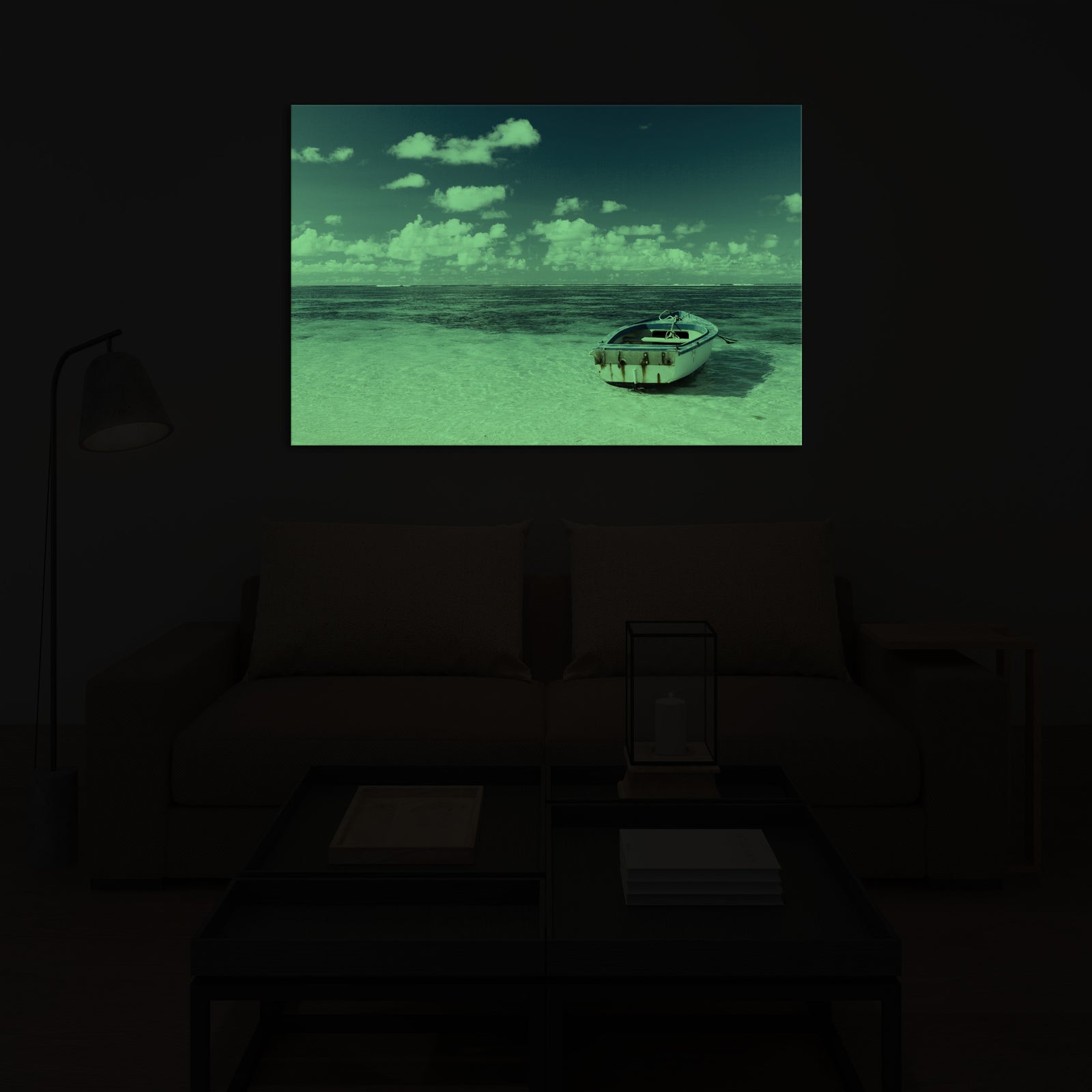 Landscapes No. 255, glowing in a room at night