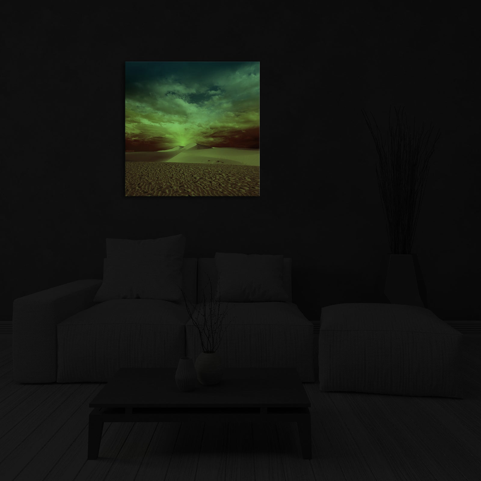 Landscapes No. 258, glowing in a room at night
