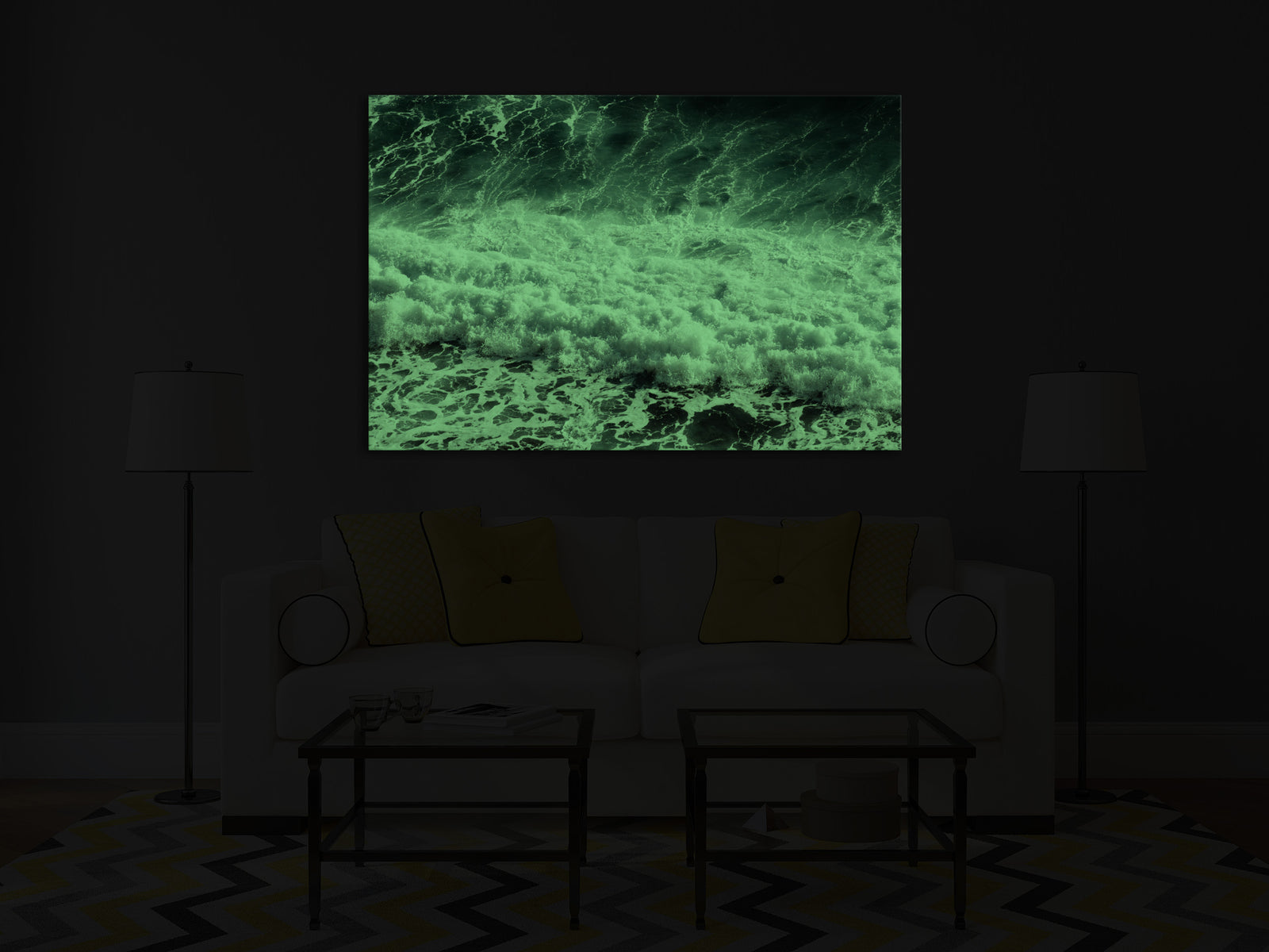 Landscapes No. 262, glowing in a room at night