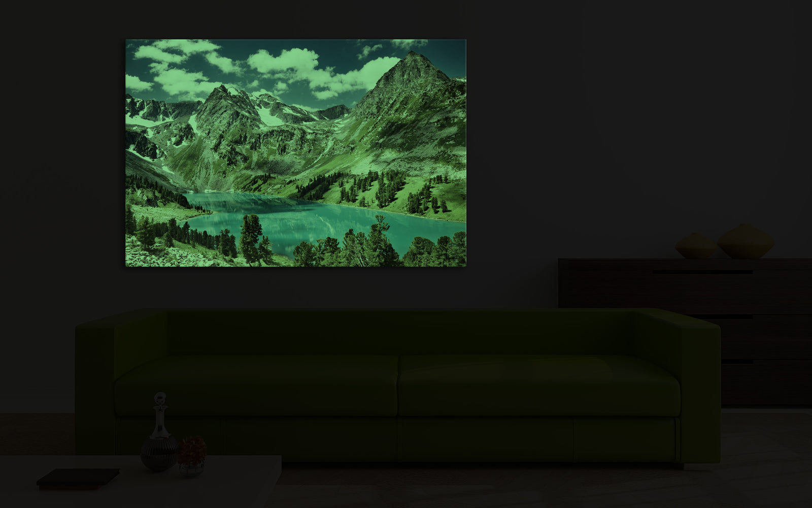 Landscapes No. 266, glowing in a room at night
