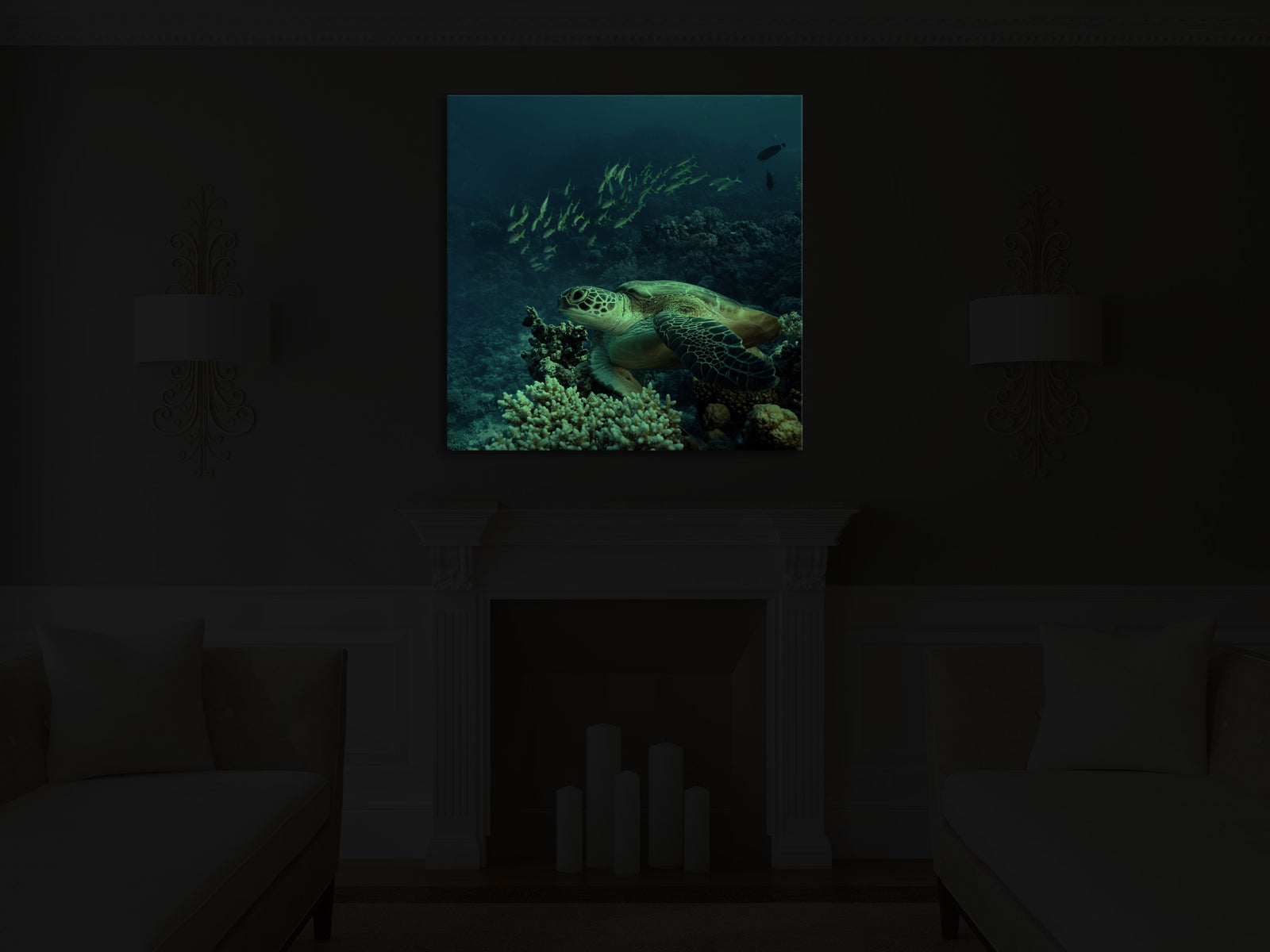 Landscapes No. 269, glowing in a room at night