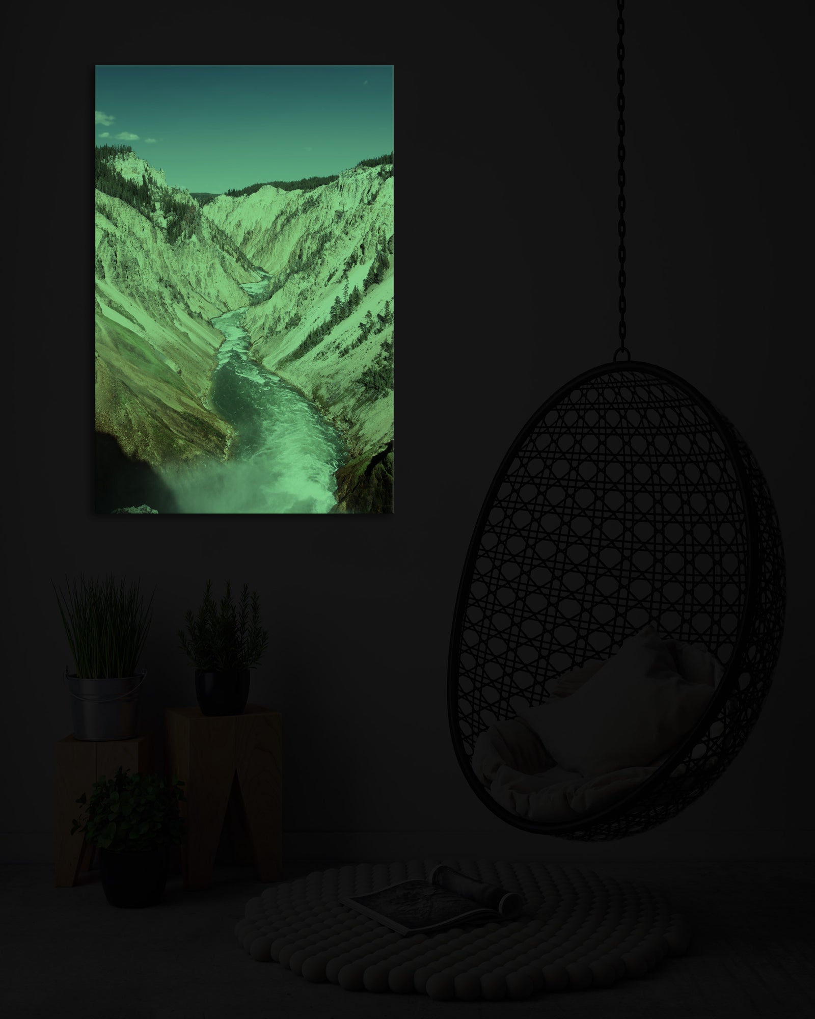 Landscapes No. 273, glowing in a room at night