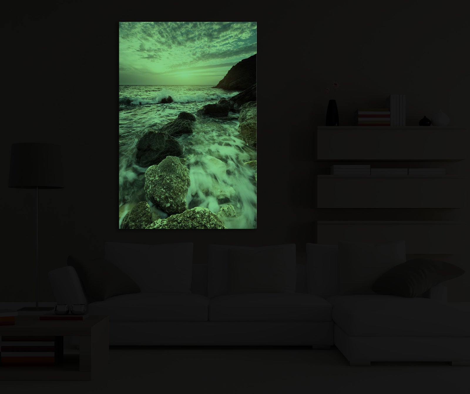Landscapes No. 276, glowing in a room at night