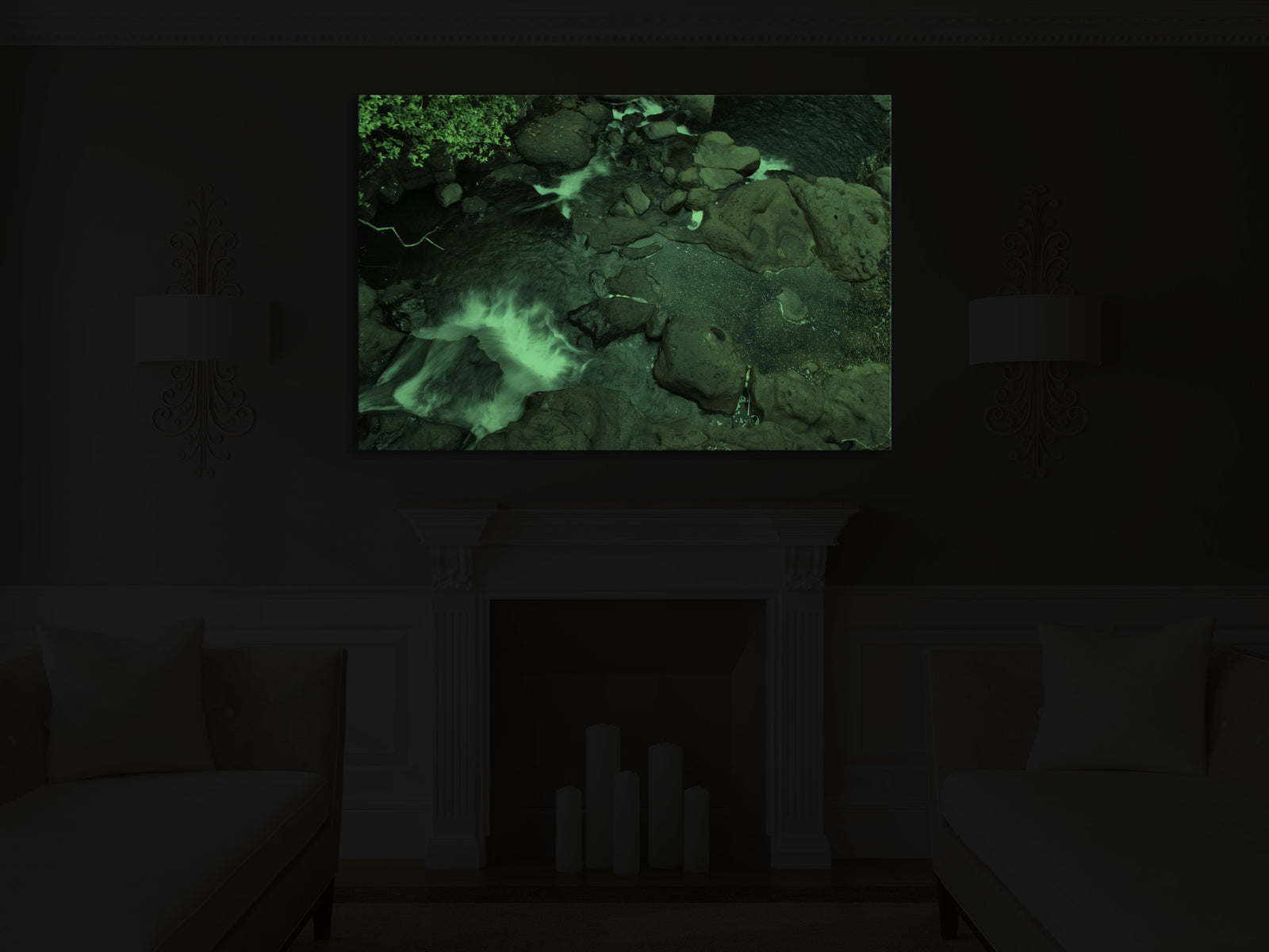 Landscapes No. 287, glowing in a room at night