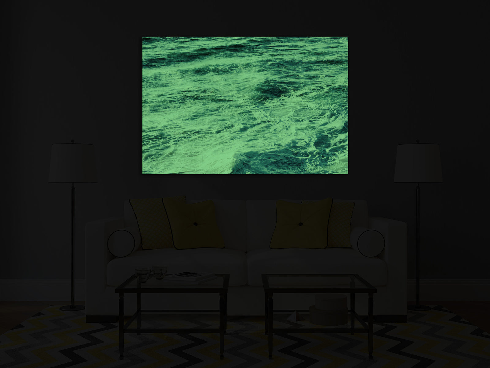Landscapes No. 289, glowing in a room at night