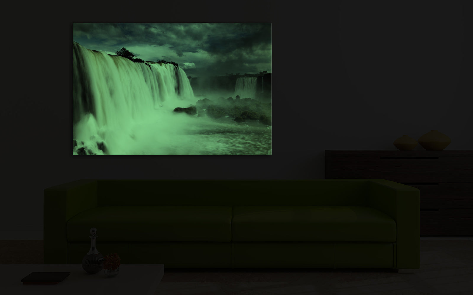 Landscapes No. 290, glowing in a room at night
