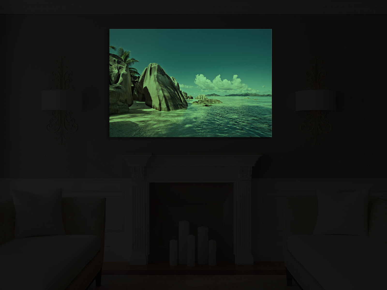 Landscapes No. 292, glowing in a room at night