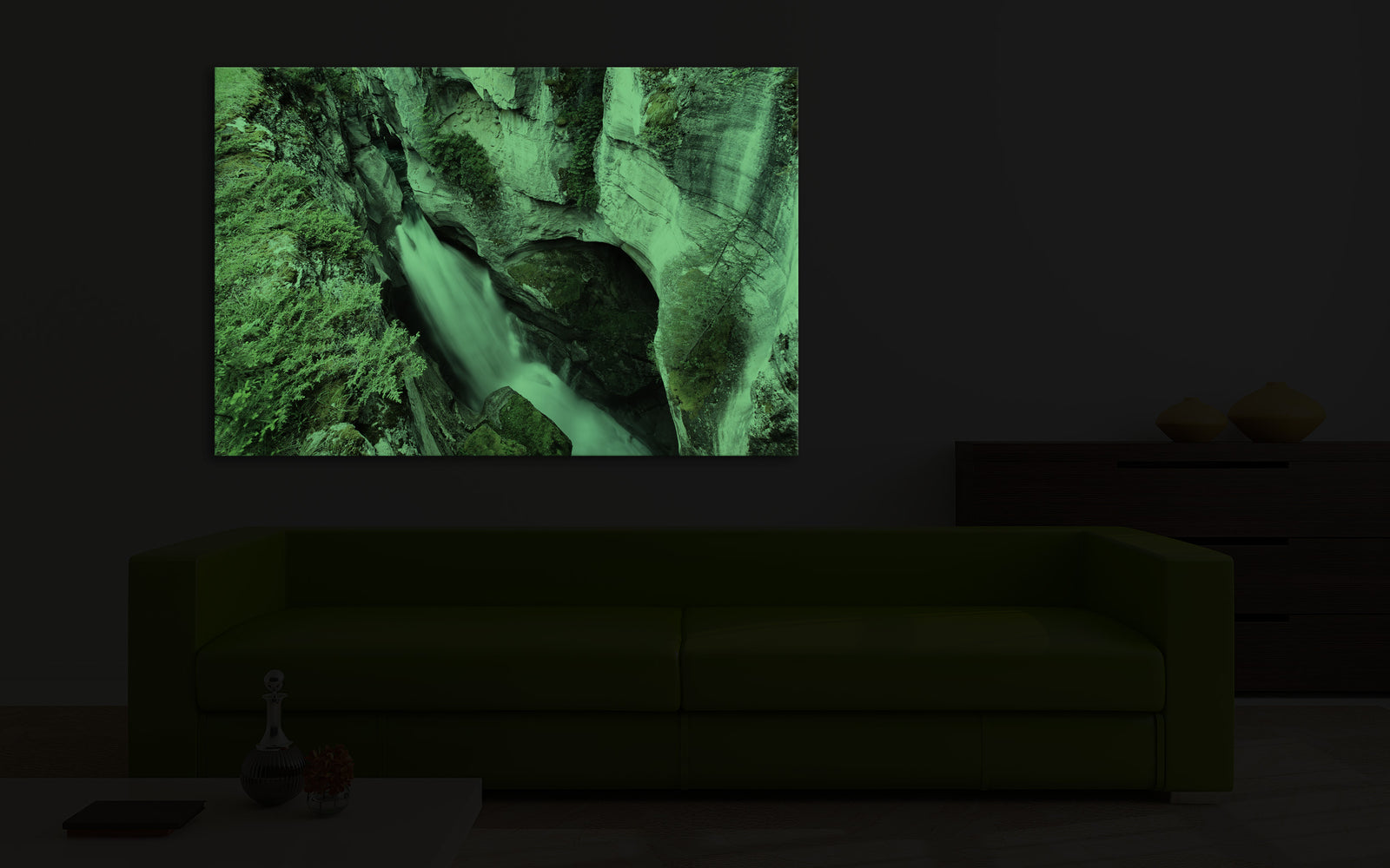 Landscapes No. 294, glowing in a room at night