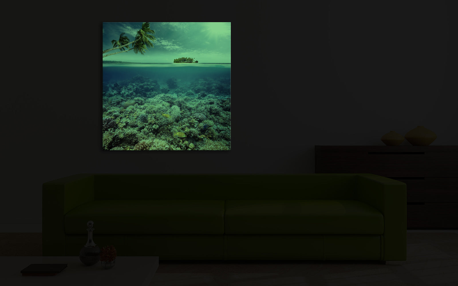 Landscapes No. 296, glowing in a room at night