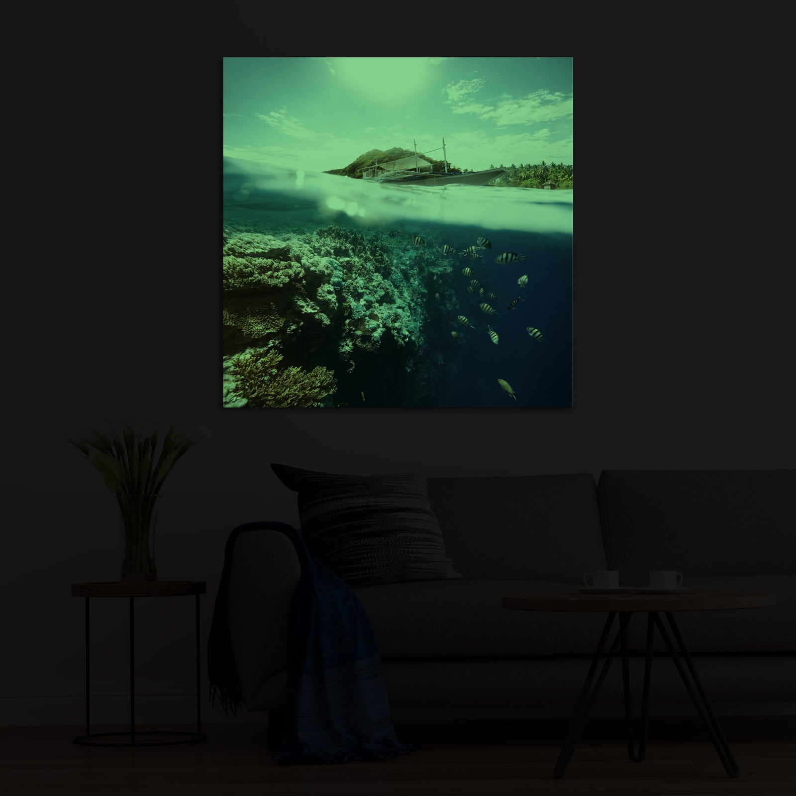 Landscapes No. 297, glowing in a room at night