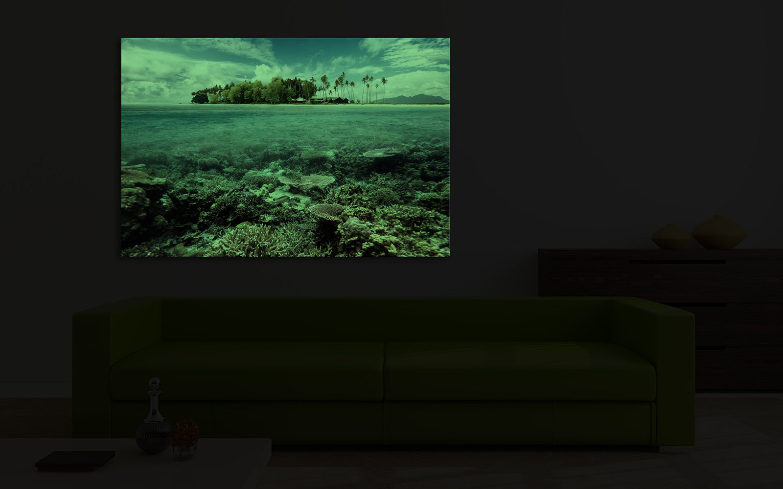 Landscapes No. 298, glowing in a room at night