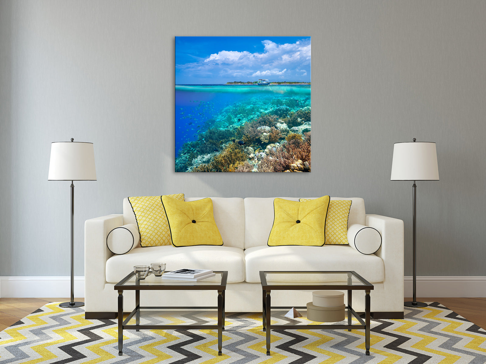 Landscapes No. 300, shown framed in a room by day