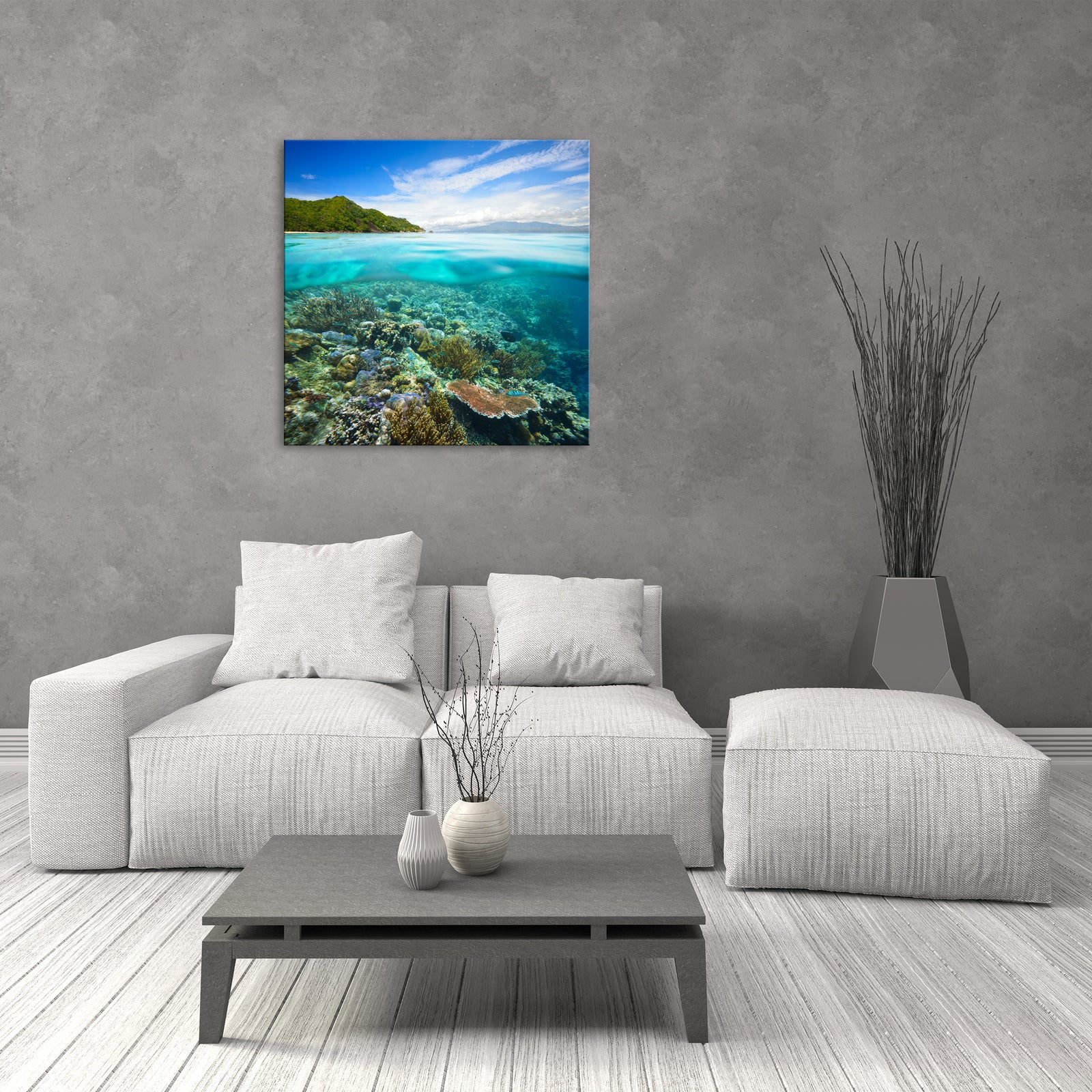 Landscapes No. 301, shown framed in a room by day