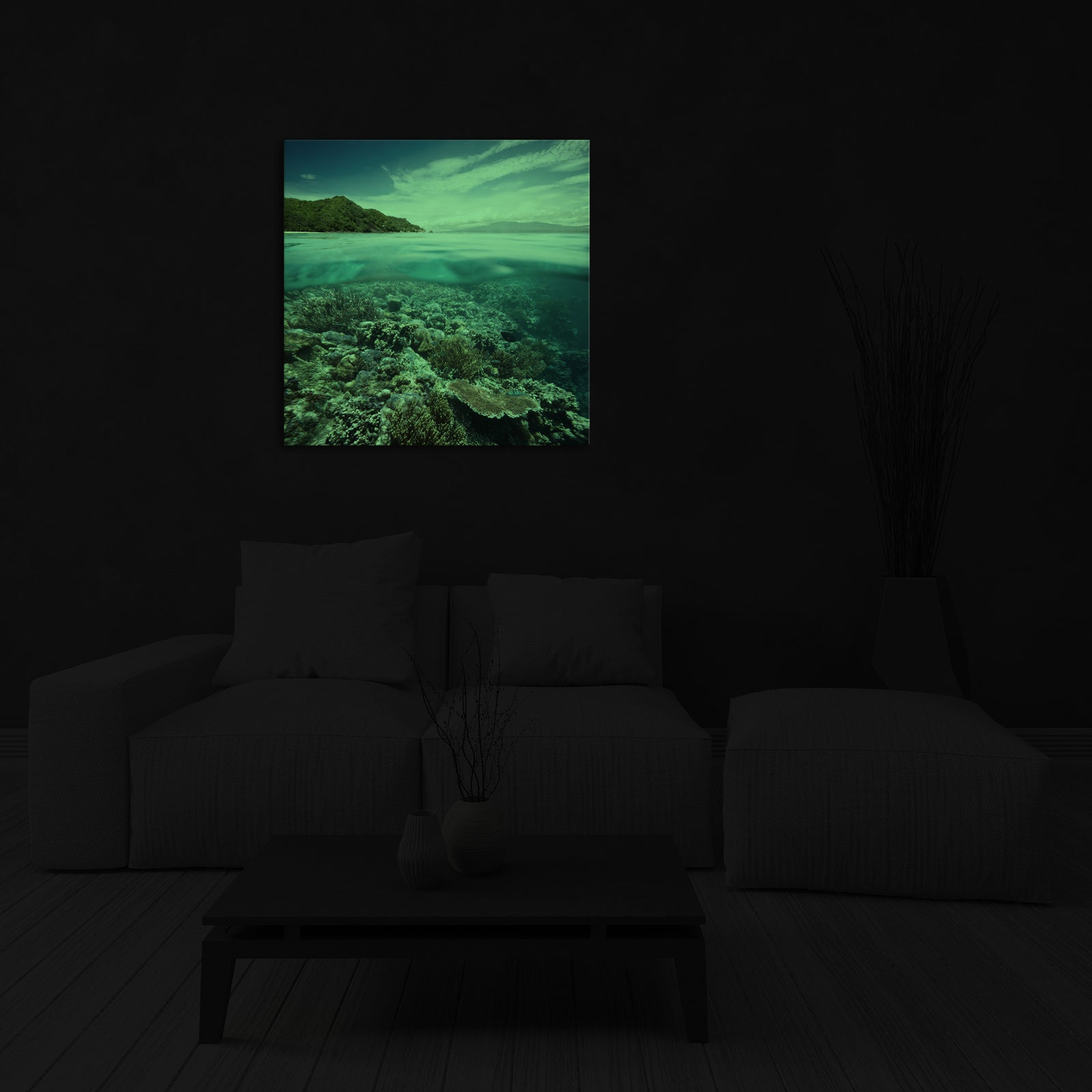 Landscapes No. 301, glowing in a room at night