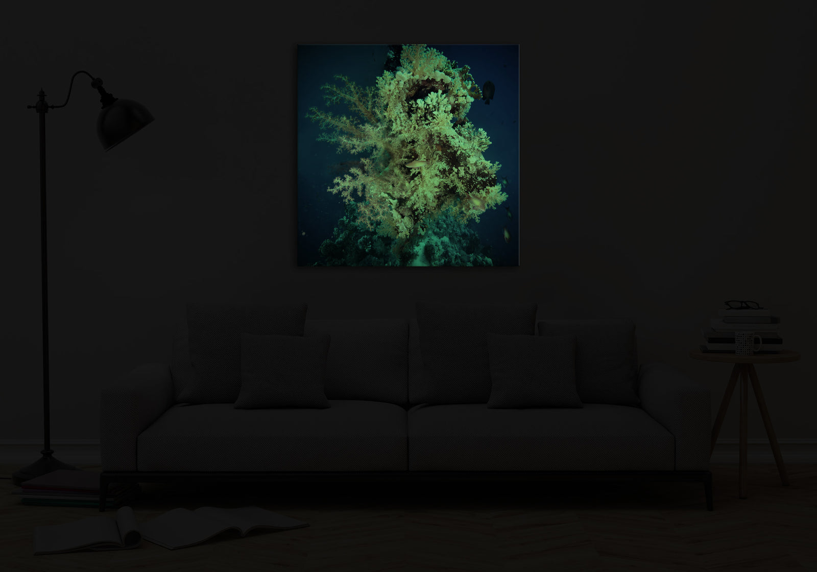 Landscapes No. 302, glowing in a room at night