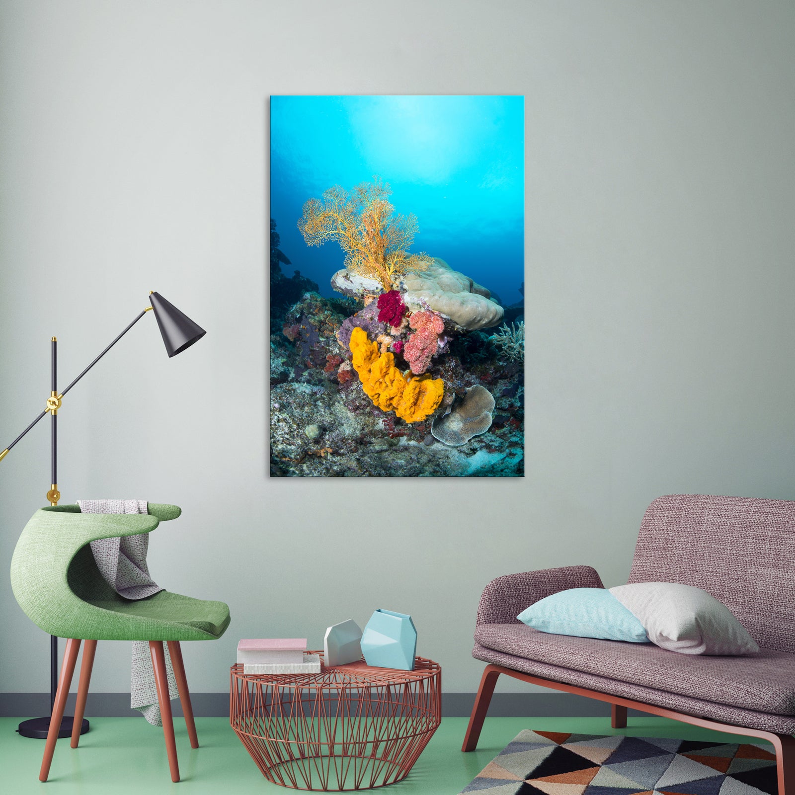 Landscapes No. 303, shown framed in a room by day