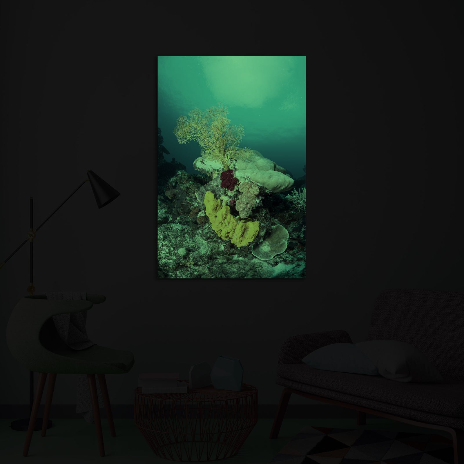 Landscapes No. 303, glowing in a room at night